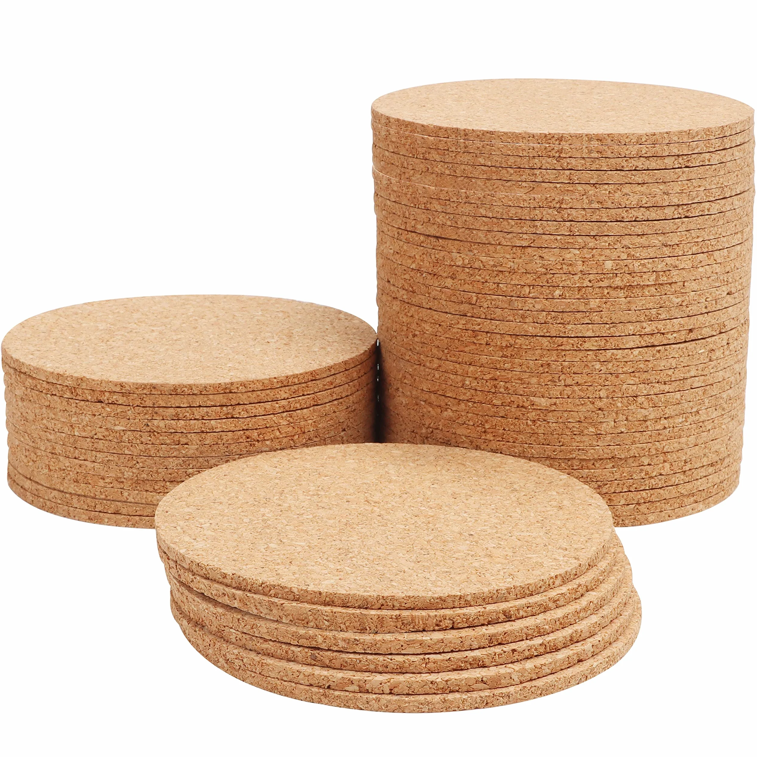 BELLE VOUS Posavasos Corcho Redondos (Pack de 50) Posa Vasos 10 cm de Diámetro 2 mm de Grosor – Posavasos Accesorios de Cocina Lisos Reutilizables y Absorbentes – Hogar, Oficina, Bar, Restaurant, Pub