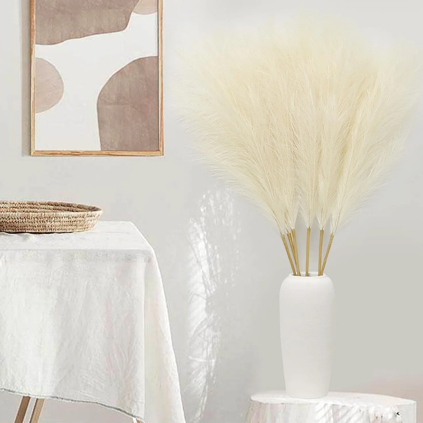 6 Pcs Pampas Secas Decoracion Grandes 113 Cm Blanquecino Hierba De Pampa Simulada Hierba Artificial De Pampa para Sala De Estar, Hogar, Piso, Jarrón, Decoración Boho（Beige）