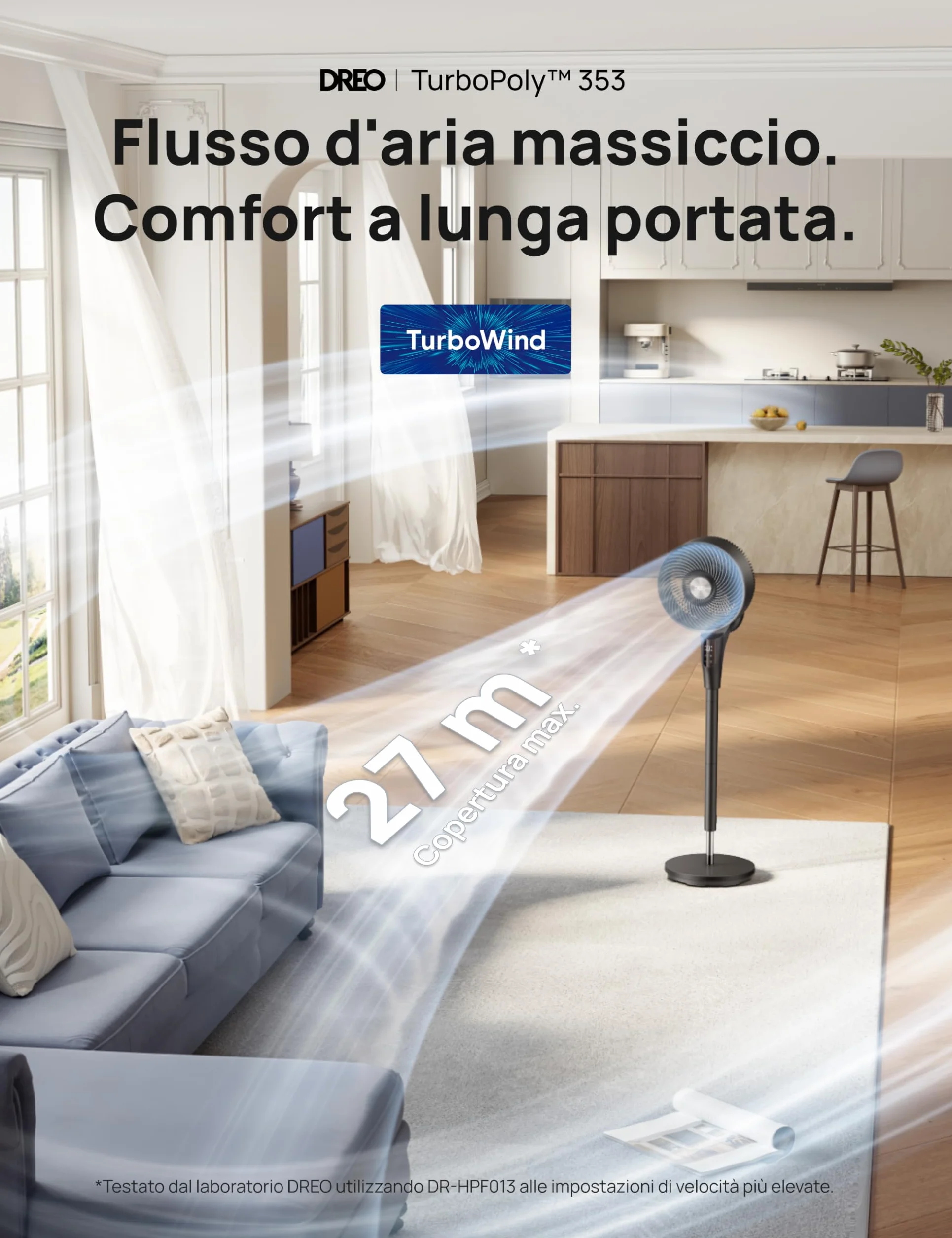 Dreo Ventilador de Pie Silencioso para Dormitorio [Mejorado], Flujo de Aire 27m, 20dB, Oscilación 90°, Motor DC, 8 Velocidades, 3 Modos, Altura 96–106 cm, Temporizador 8H, Inclinación 105°