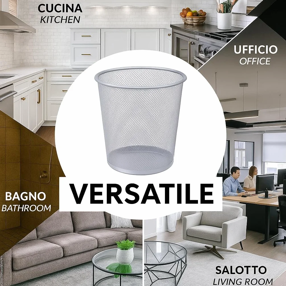 IPEA Papelera de Malla Metálica – 26 x 23 cm – Papelera de Reciclaje para Oficina, Casa, Dormitorio, Escuela de Metal – Cesta de Basura para Escritorio, Mesa, Mueble