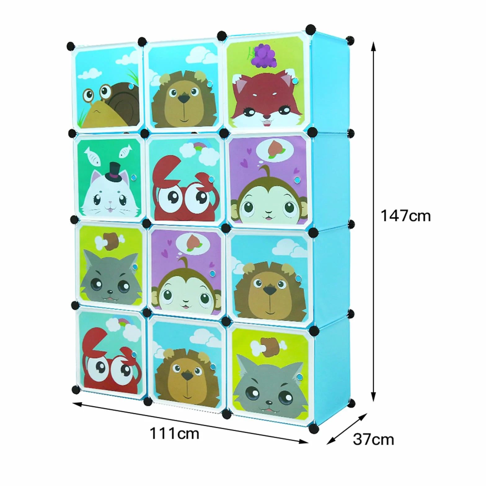 Armario infantil 12 espacios 4 capas con puertas para ropa zapatos baño juguetes