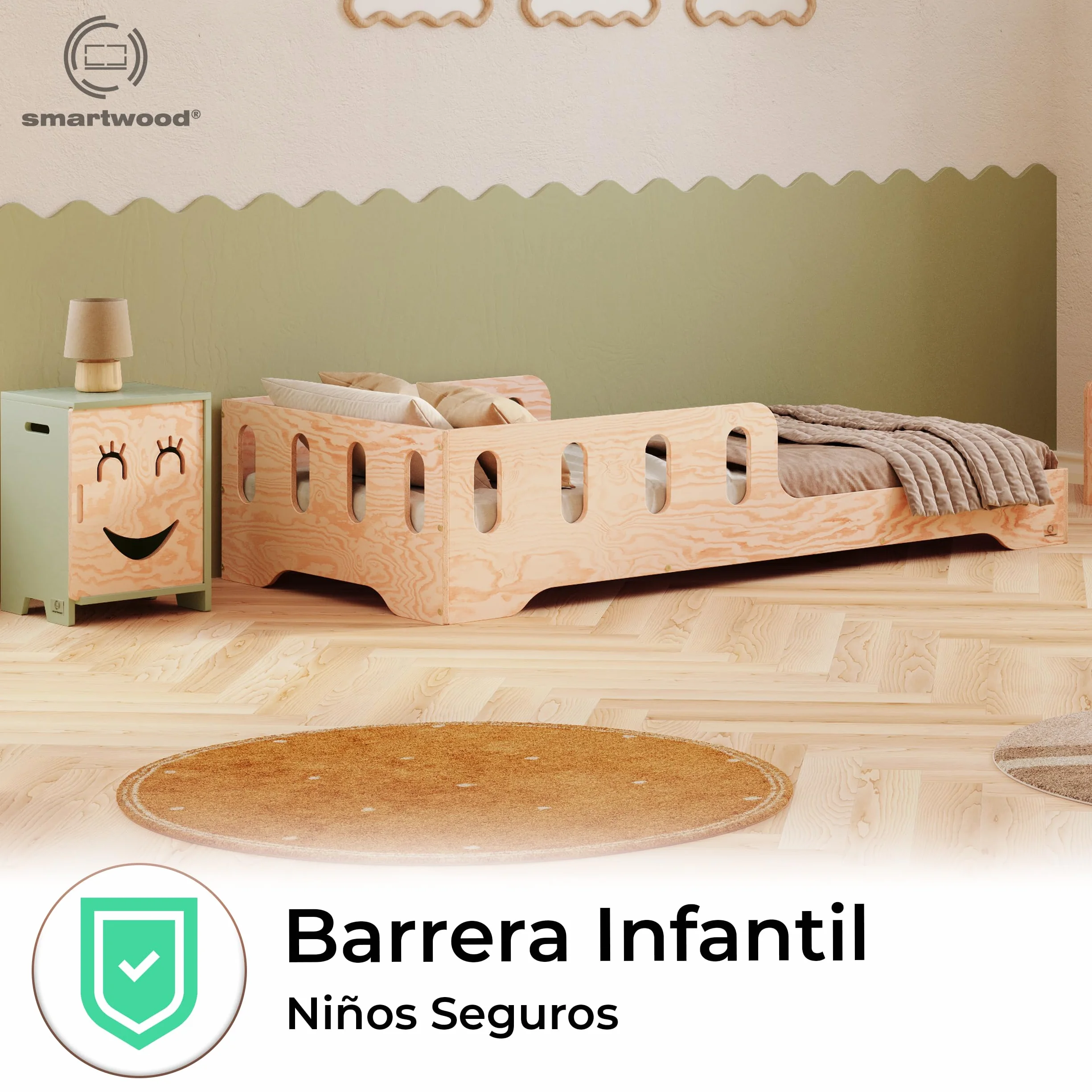 smartwood Cama Montessori 90x190 cm Madera - Cama Infantil de Madera con Certificado FSC, con Barrera Anticaídas y Somier Flexible para 230 kg - para Niño y Niña - Montaje Sencillo - TILA 6