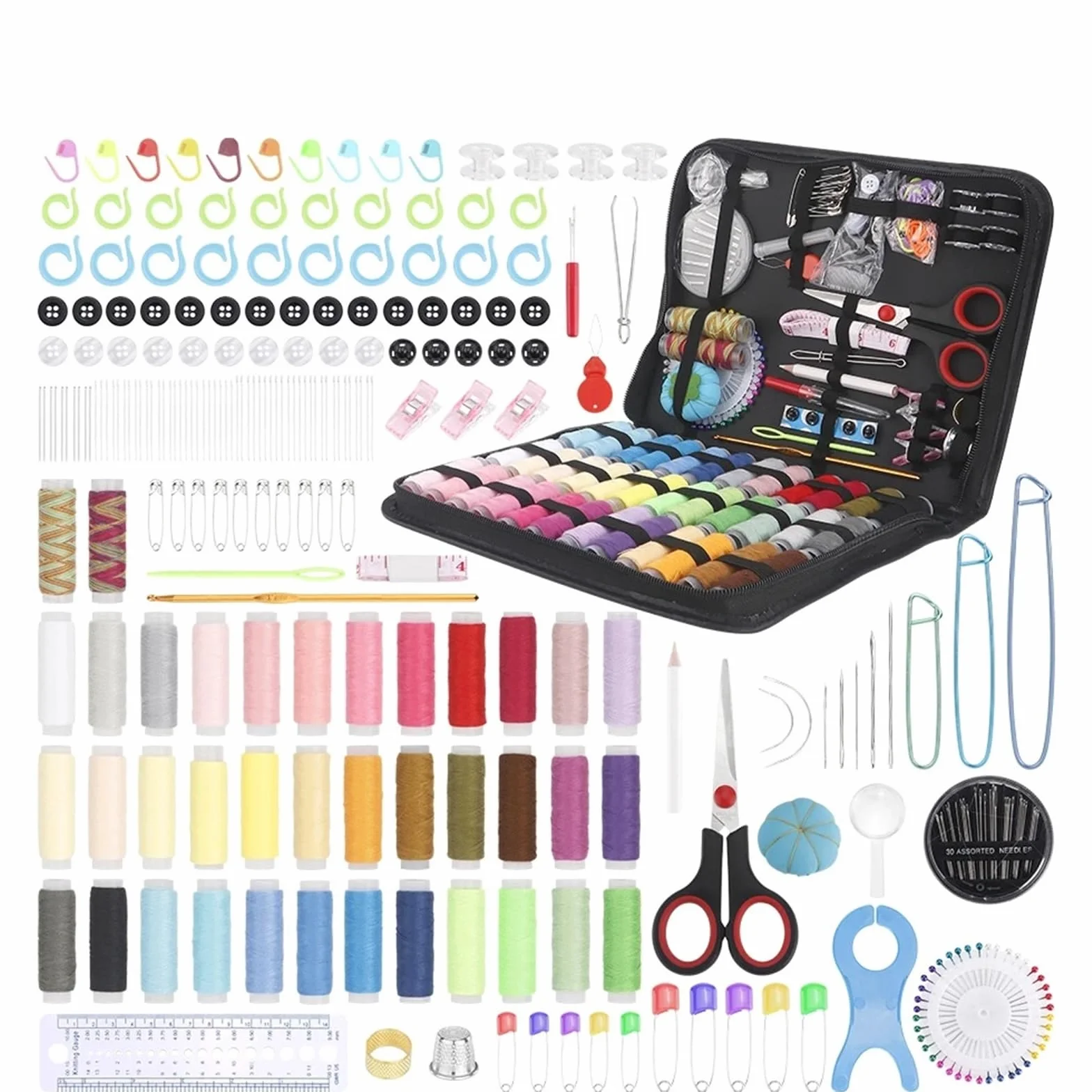 Kit De Costura De Viaje Kit for principiantes (hilo multicolor, agujas, tijeras y dedal). de reparación emergencia viaje. Accesorios suministros costura(A 280Pcs-1Set)