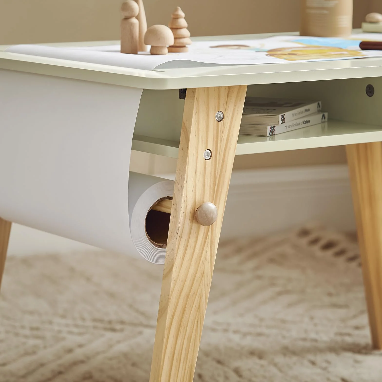 SoBuy KMB92-GR Mesa Infantil con 2 Taburetes Escritorio Infantil Blanco Madera y Verde