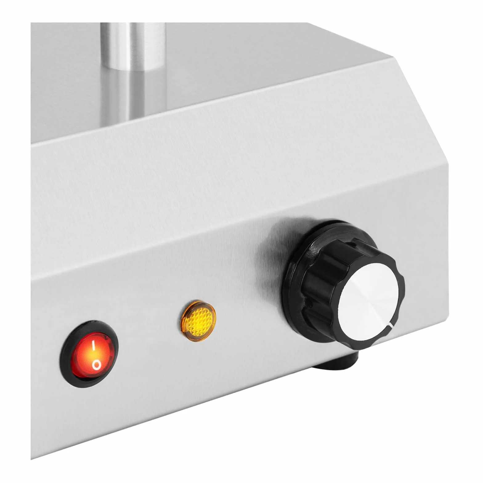 Royal Catering Máquina de Perritos Calientes Hot-Dog Machine con 2 Pinchos RCHW-350-2 (422 W, Temperatura hasta 97 °C, Vidrio templado, Acero inoxidable, Aluminio, 500 ml)