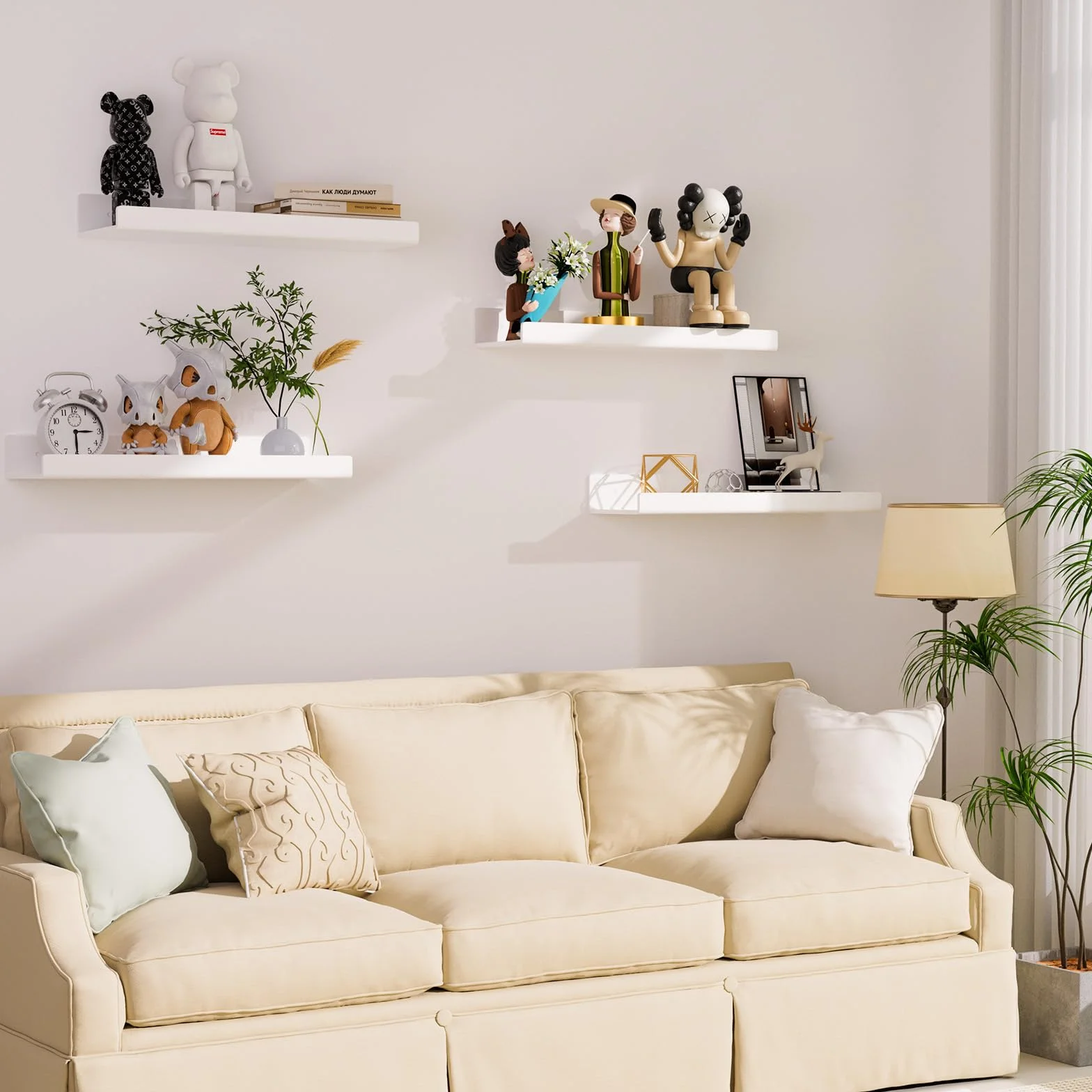 Gucass Estantería Pared Sin Taladrar 30cm Estantes Flotantes Acrílico Blanco Decoración Baño Cocina