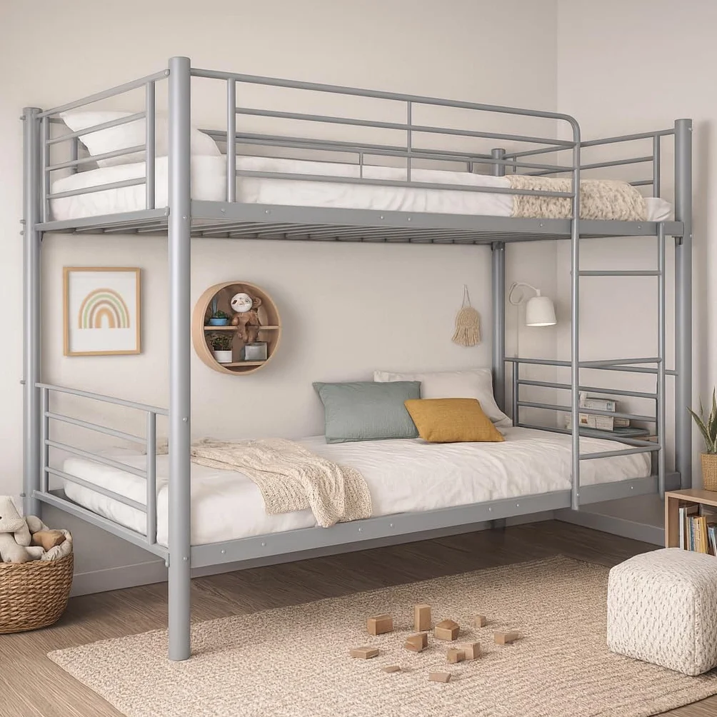 Acomoda Textil – Litera Metálica Doble 200x97x161 cm. Cama Infantil y Juvenil con Escalera Lateral y Barandilla Seguridad Resistente y Compacta para Dormitorio (Litera)