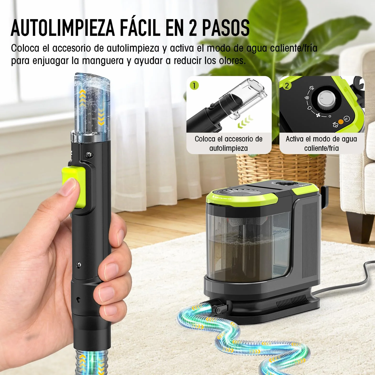 HYCHIKA Limpiador de Tapicerías con Aspiración y Lavado 1800W | 17 kPa, Limpiador de Alfombras con Lavado y Aspiración, Limpiador Textil Portátil, Quitamanchas para Sofá, Tapicerías y Coche