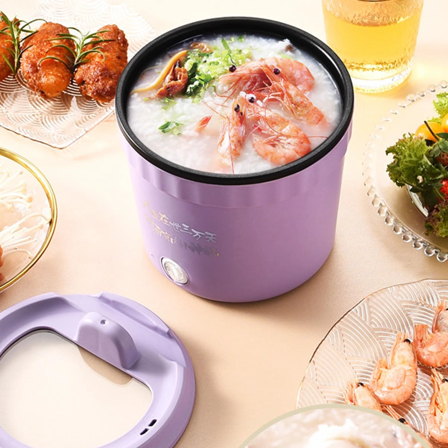 Mini Olla Eléctrica 450W 1,2L Antiadherente Ramen Fideos Púrpura 220V UE