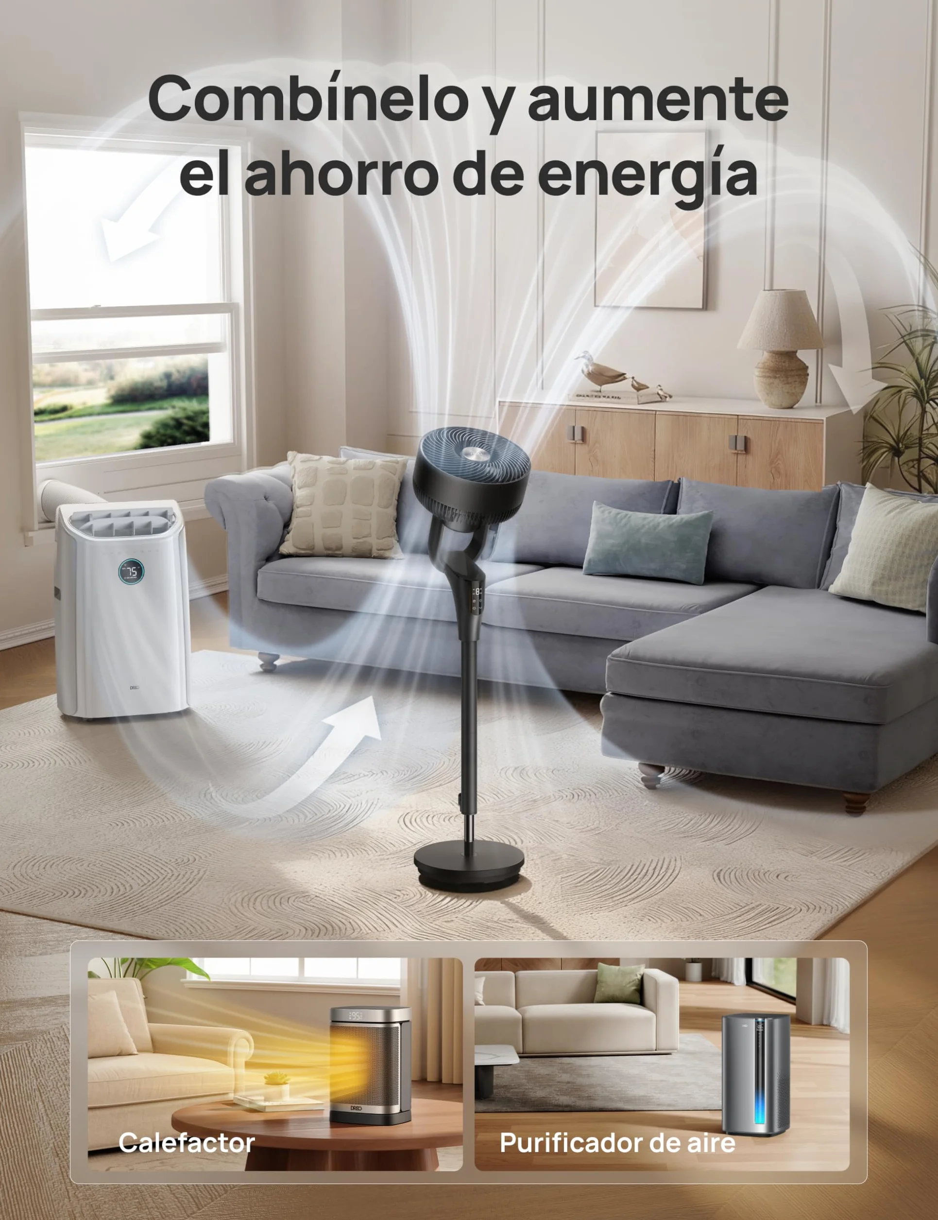 Dreo Ventilador de Pie Silencioso para Dormitorio [Mejorado], Flujo de Aire 27m, 20dB, Oscilación 90°, Motor DC, 8 Velocidades, 3 Modos, Altura 96–106 cm, Temporizador 8H, Inclinación 105°
