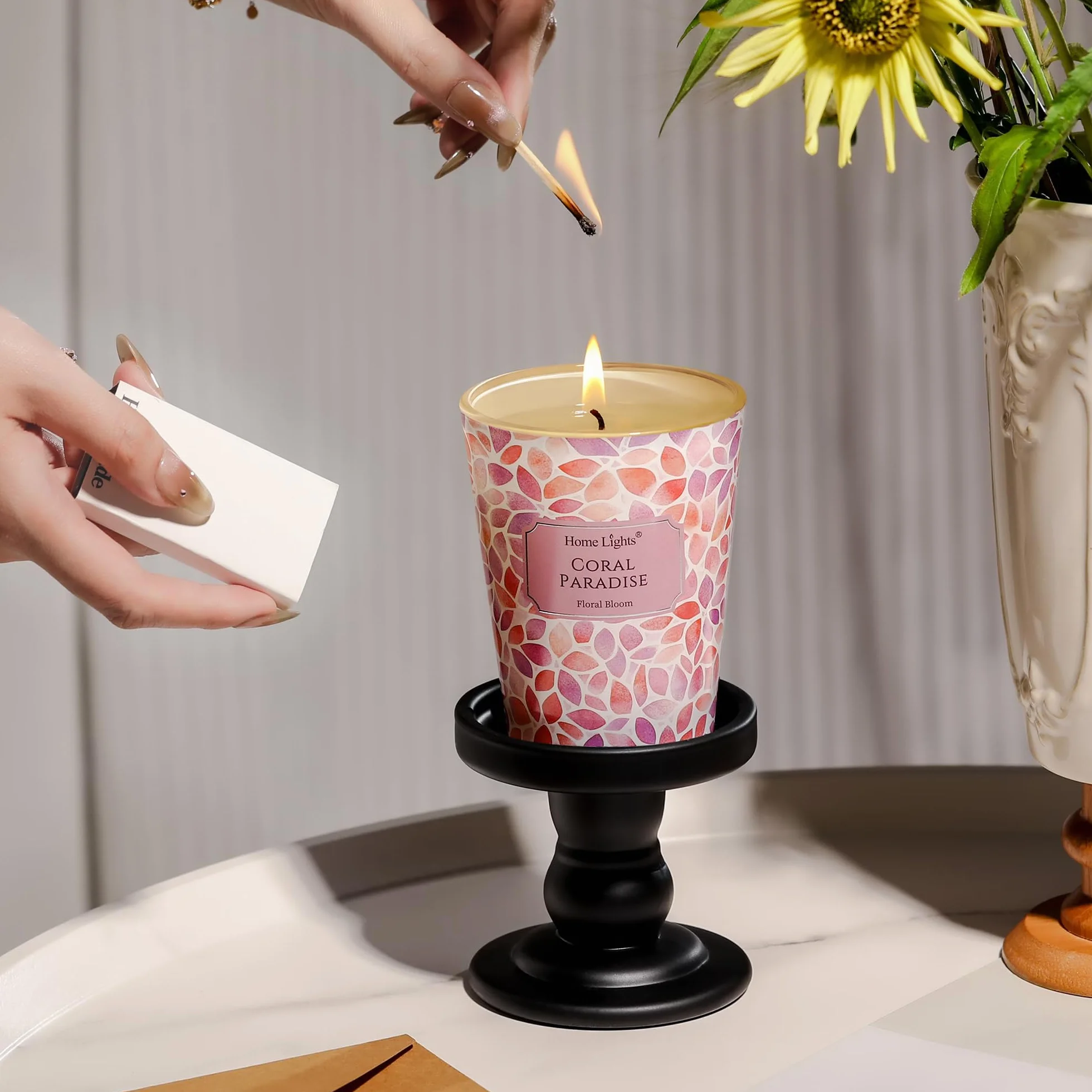 HomeLights Velas perfumadas Paraíso coral Velas de soja de 6.7oz, texturas naturales bohemias, frascos grandes de una mecha Velas ideales para regalar en eventos, alivio del estrés y relajación