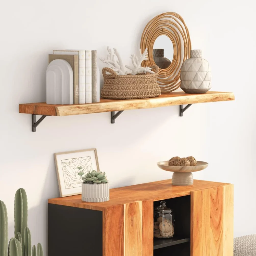 vidaXL Estante de Pared Rectangular, Balda Repisa para Libros CD, Anaquel Flotante, Estantería Expositora Colgante, Madera de Acacia Borde Vivo
