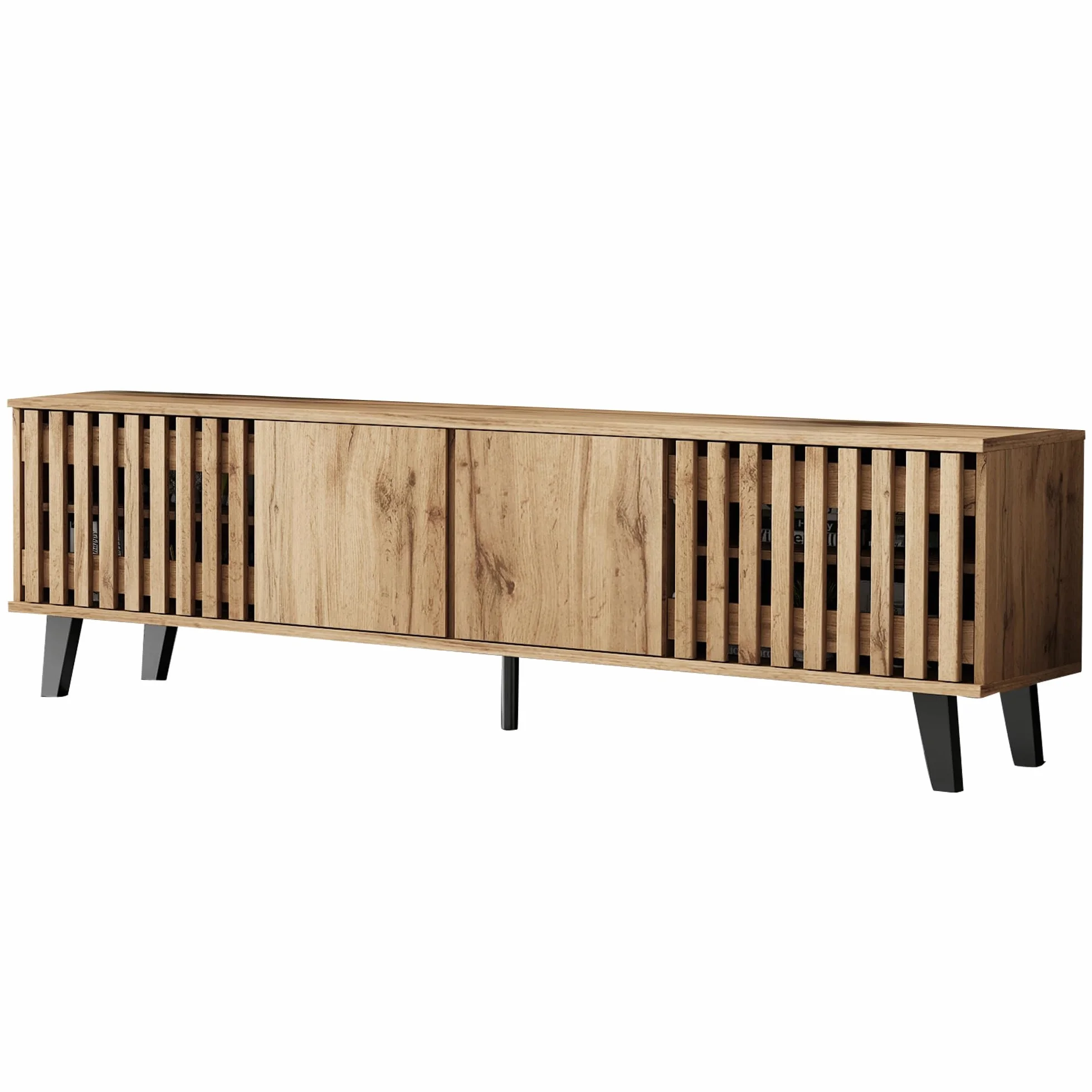 Mueble para TV de 180 x 40 x 55 cm, color madera original, 8 estantes separados, soporte para TV, consola de TV, centro de entretenimiento para televisores de 70 pulgadas, apto para sala de