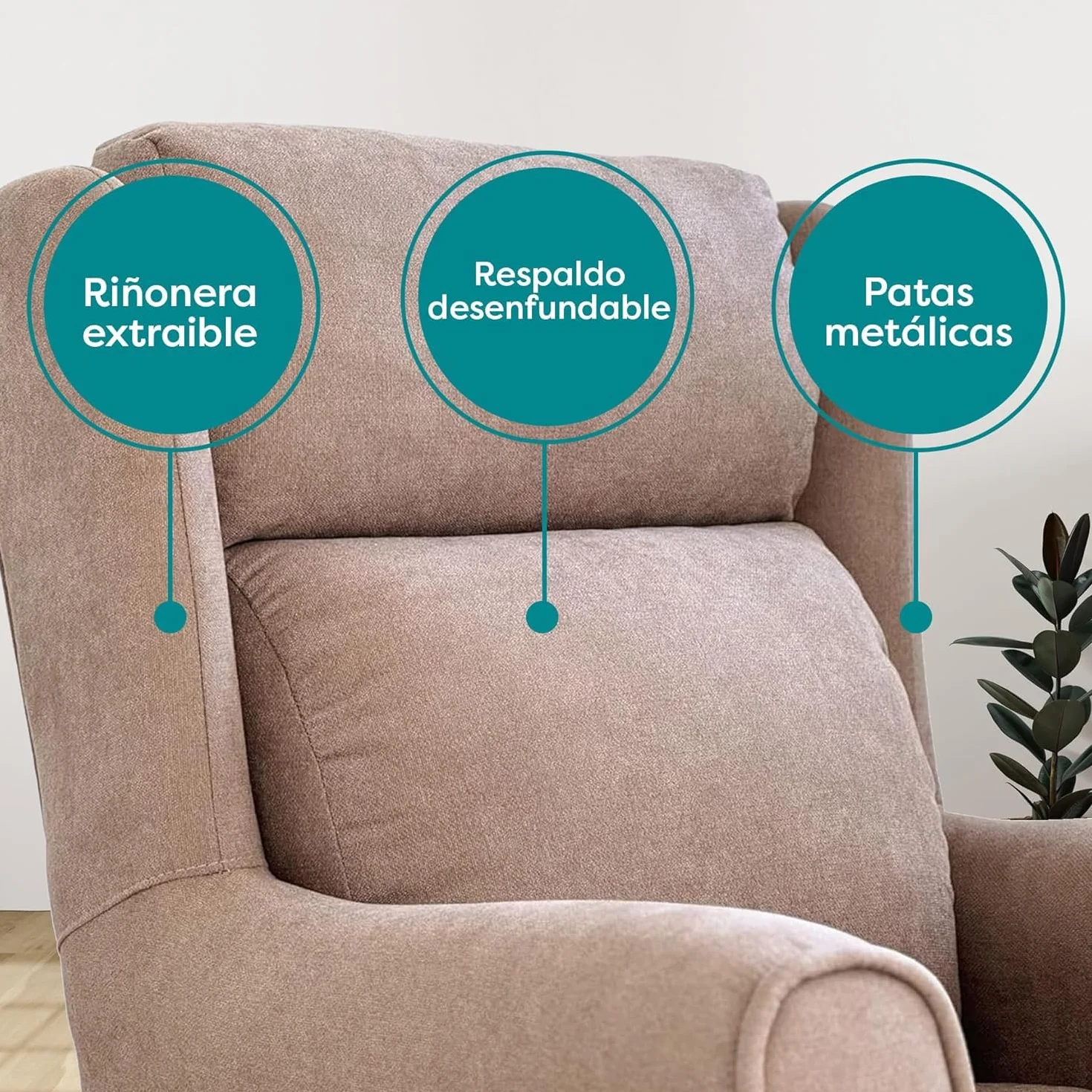 HOME&SOFAS SI | Sillón Lectura Cómodo para Salón o Sala de Estar | Con Respaldo Desenfundable | Butacas de Salón para Sala de Estar | Sillón de Descanso | Butaca con Respaldo y Patas Metálicas