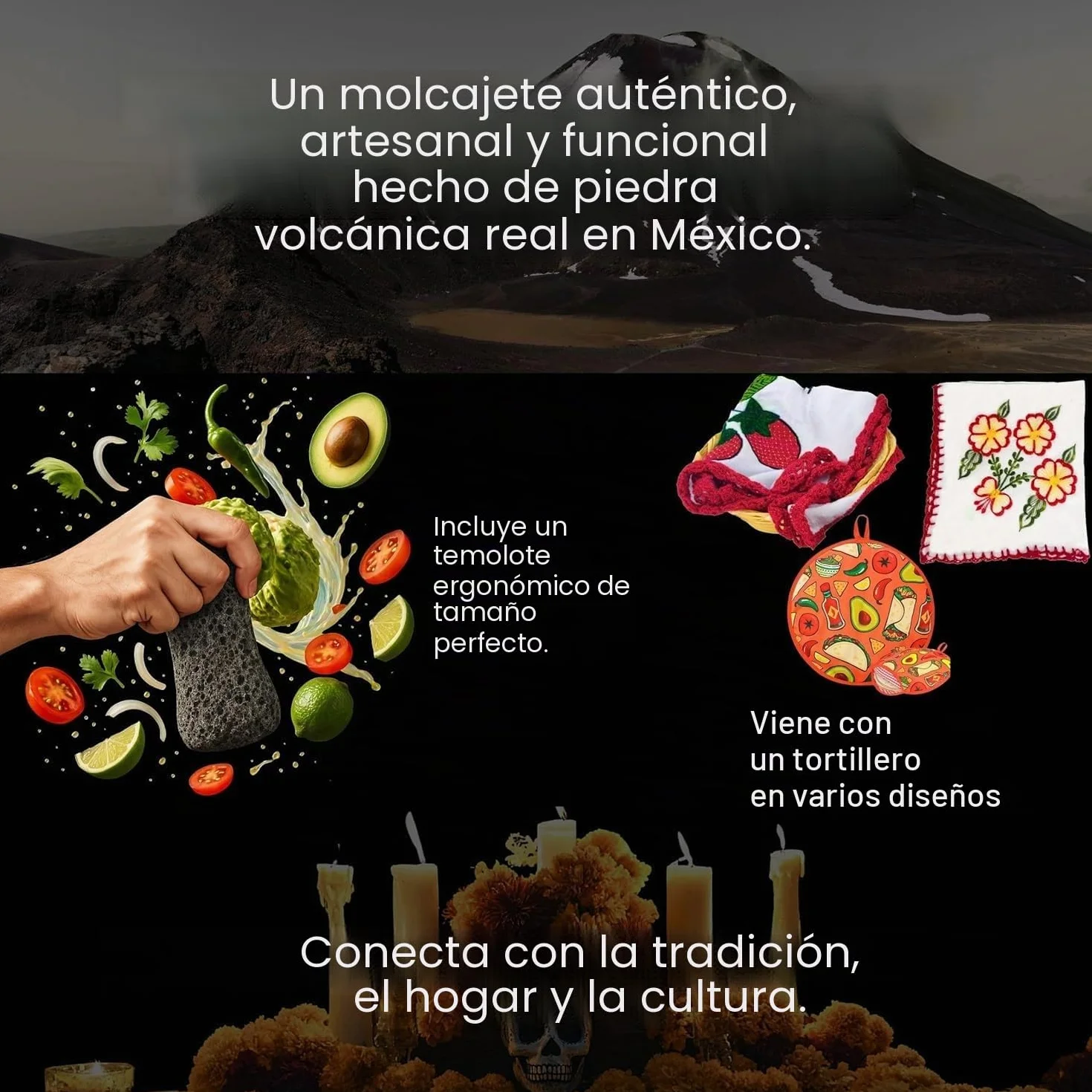 El cuenco original Molcajete Mexicano hecho a mano de auténtica roca de lava en México, molcajete de piedra volcánica, mortero volcánico mexicano, auténtica roca de lava