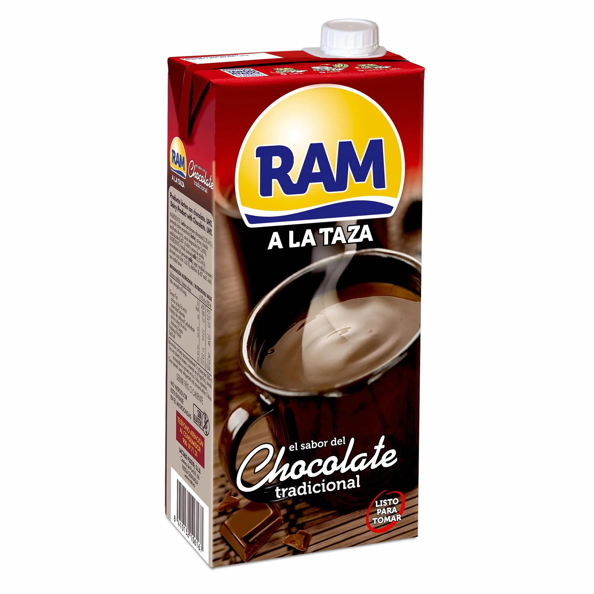 Chocolate a la Taza RAM, Listo para Calentar, Pack 6 x 1 Litro, Cremoso, Leche y Cacao