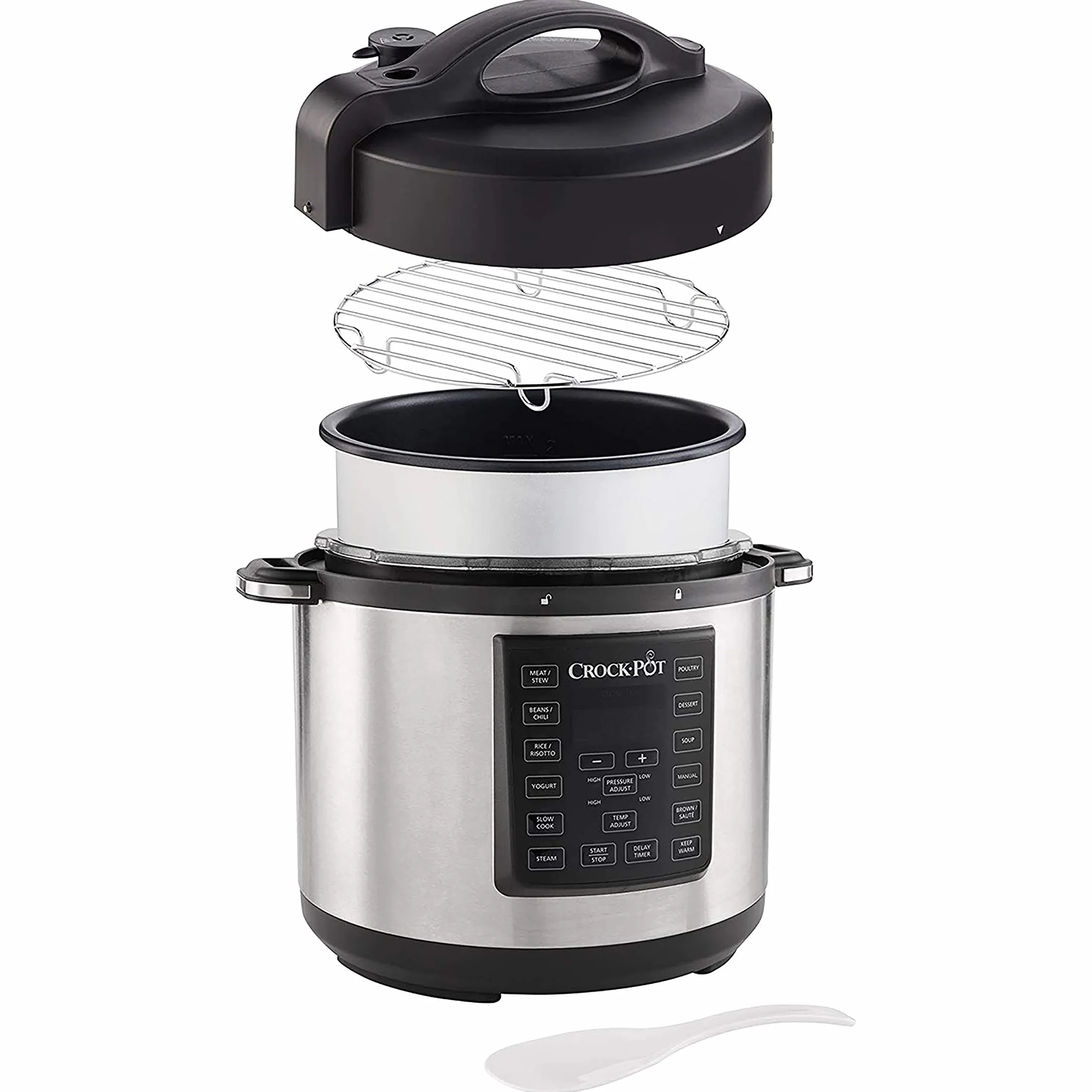 Crock-Pot Express Pressure Cooker | 12-in-1 Programmable Multi-Cooker | Slow Cooker | Food Steamer and Saute | 5.6 L | Energy Efficient | Stainless Steel [CSC051]