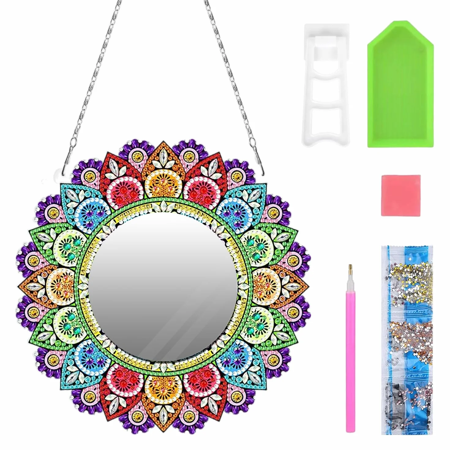 Juego de Espejos de Cristal Pintados Con Mandala - Para Maquillaje y Manualidades - Regalo Para Niñas