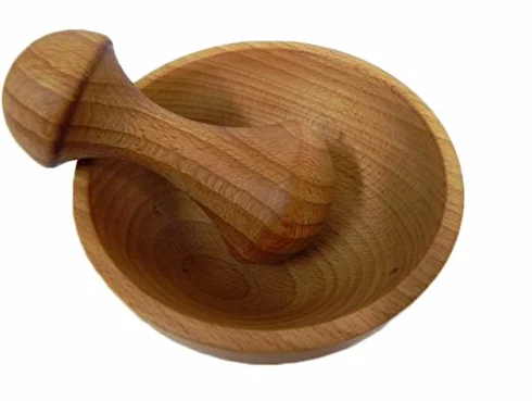 Wooden World – Juego de mortero de madera – Mortar cocina pequeña Mortero – Moler especias y gerbs – Gran regalo – Mortero resistente de madera de haya – Tamaño 10,5 cm x 6 cm