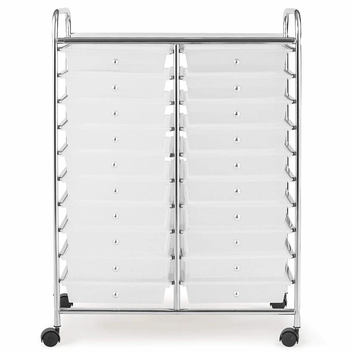 RELAX4LIFE Carrito de Almacenamiento con 20 Cajones y 1 Estante Superior, Carrito Auxiliar de 10 Niveles con 4 Ruedas Universales y 2 Frenos, Carro Multiusos para Baño, Cocina, Salón (Transparente)