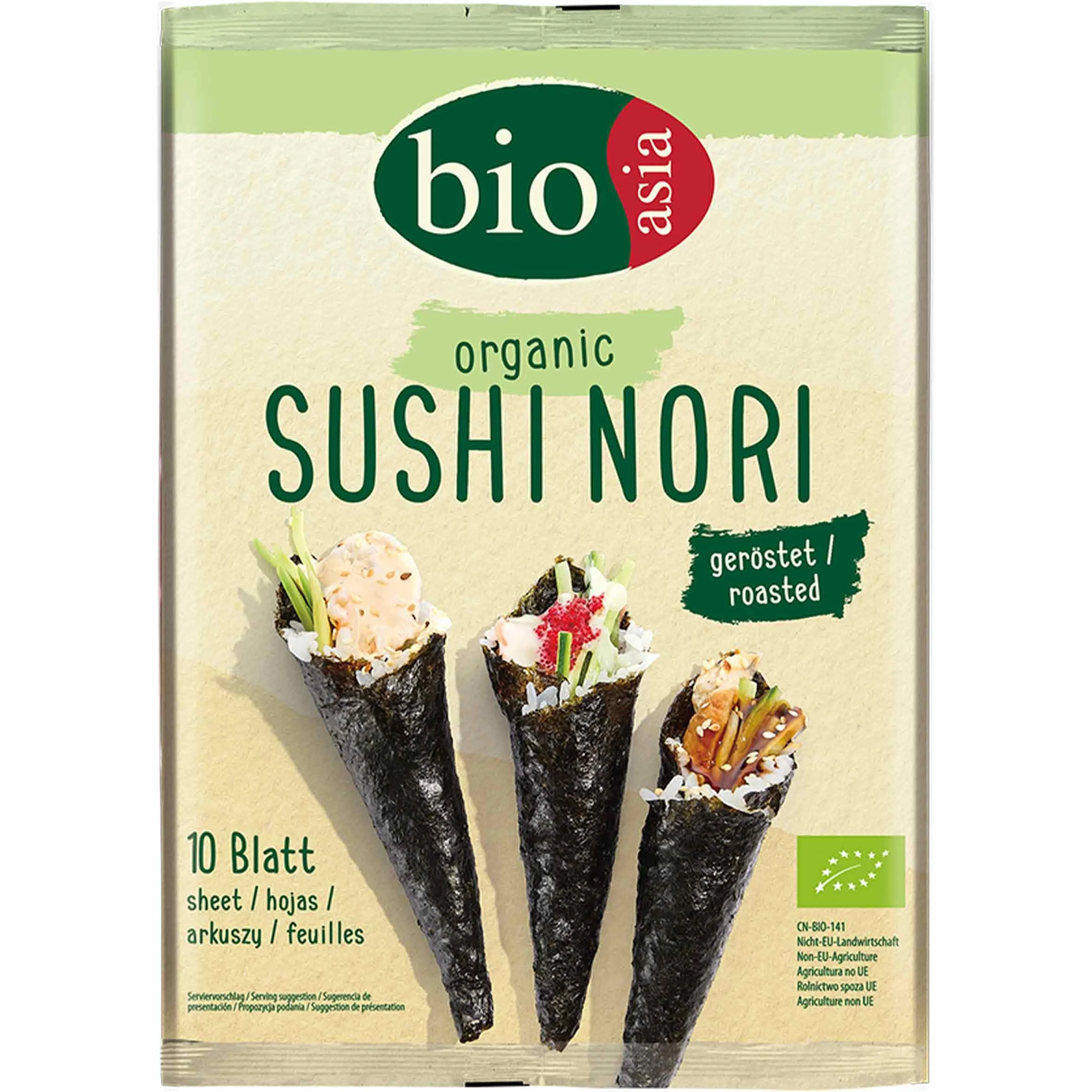 BIOASIA Hojas de Nori Ecológicas, alga tostada bio para sushi, 1 x 25 g