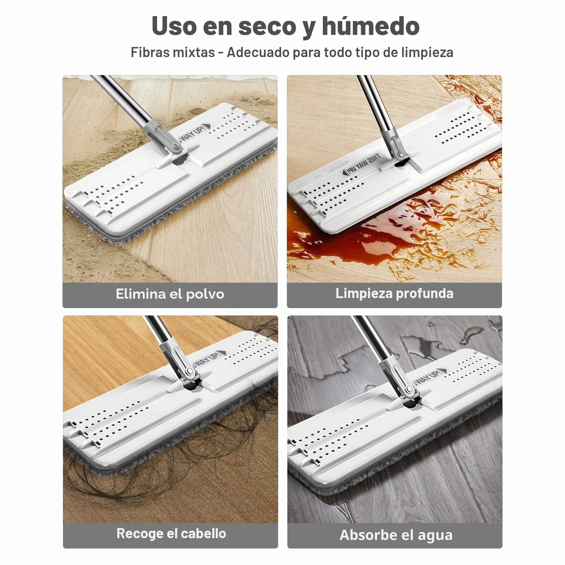 JOYMOOP Fregona plana con cubo escurridor, 3 almohadillas microfibra lavables, limpieza suelos seco y húmedo