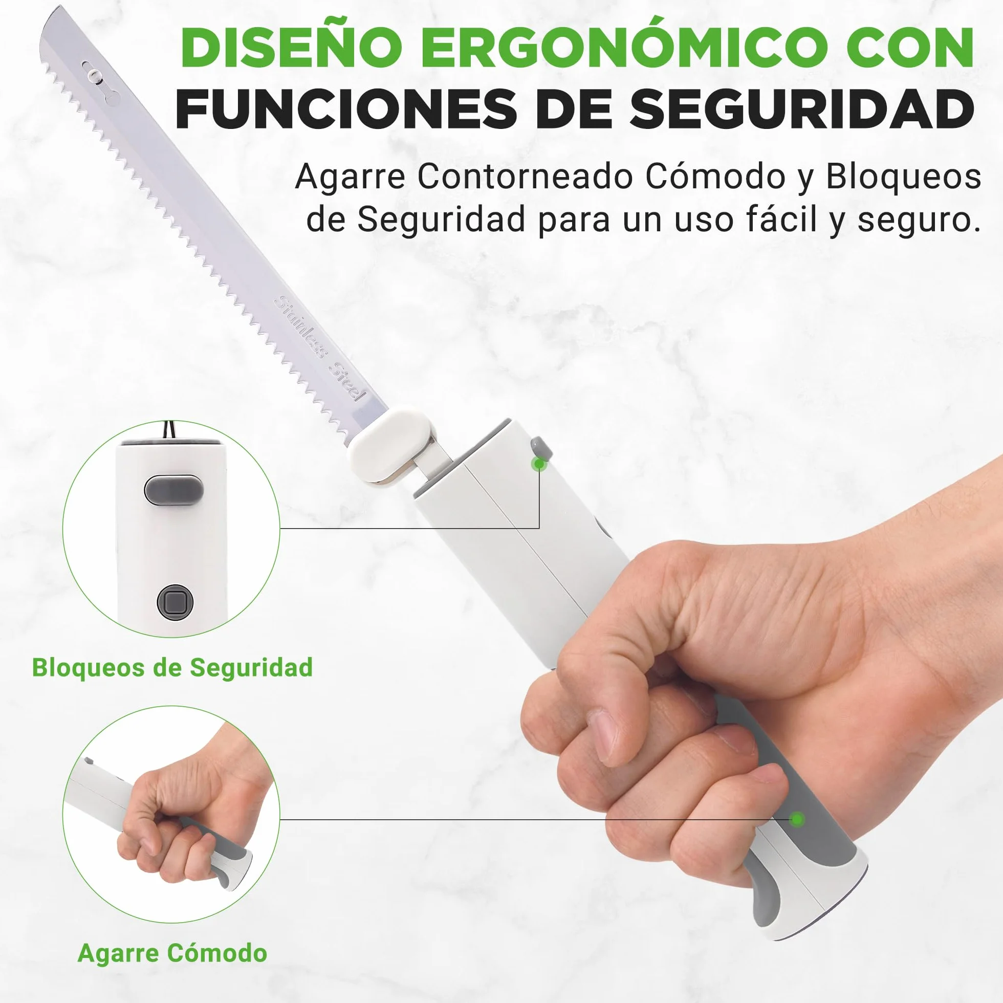 Nutrichef Cuchillo Jamonero Electrico, Inalambrico, Funcion de Encendido y Apagado, Ligero, Seguro, para Jamon, Carnes, Aves, Pan y Queso, Cuchillas de Acero Inoxidable