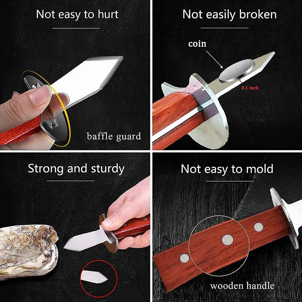 Abre Ostras Set, con 6,7 Pulgada Cuchillo Ostras y Par de Guantes Resistentes a Cortes de Grado 5, Mango de Roble de Grado A, Triple Remache Reforzado, para Mariscos o Queso Duro (Guante Tamaño L)