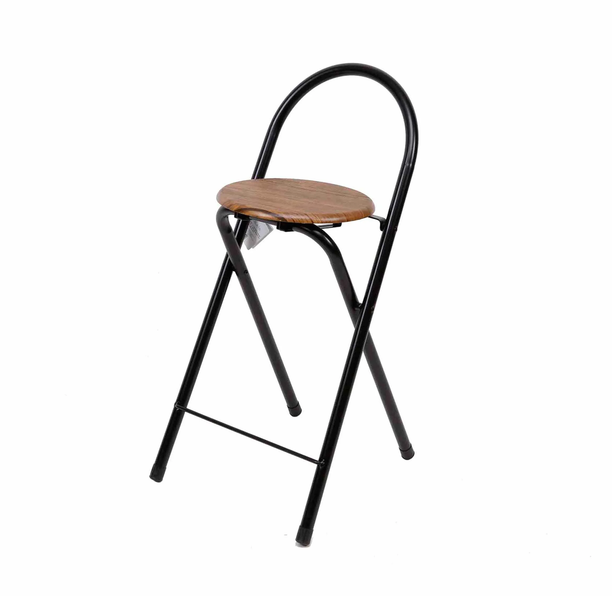 THE SECRET HOME - Taburete Plegable de Cocina - Asiento Plegable de Metal y Madera - Taburete Apto para Interior y Exterior (Alto: 80 cm x Largo: 40 cm - Madera Oscura/Negro)