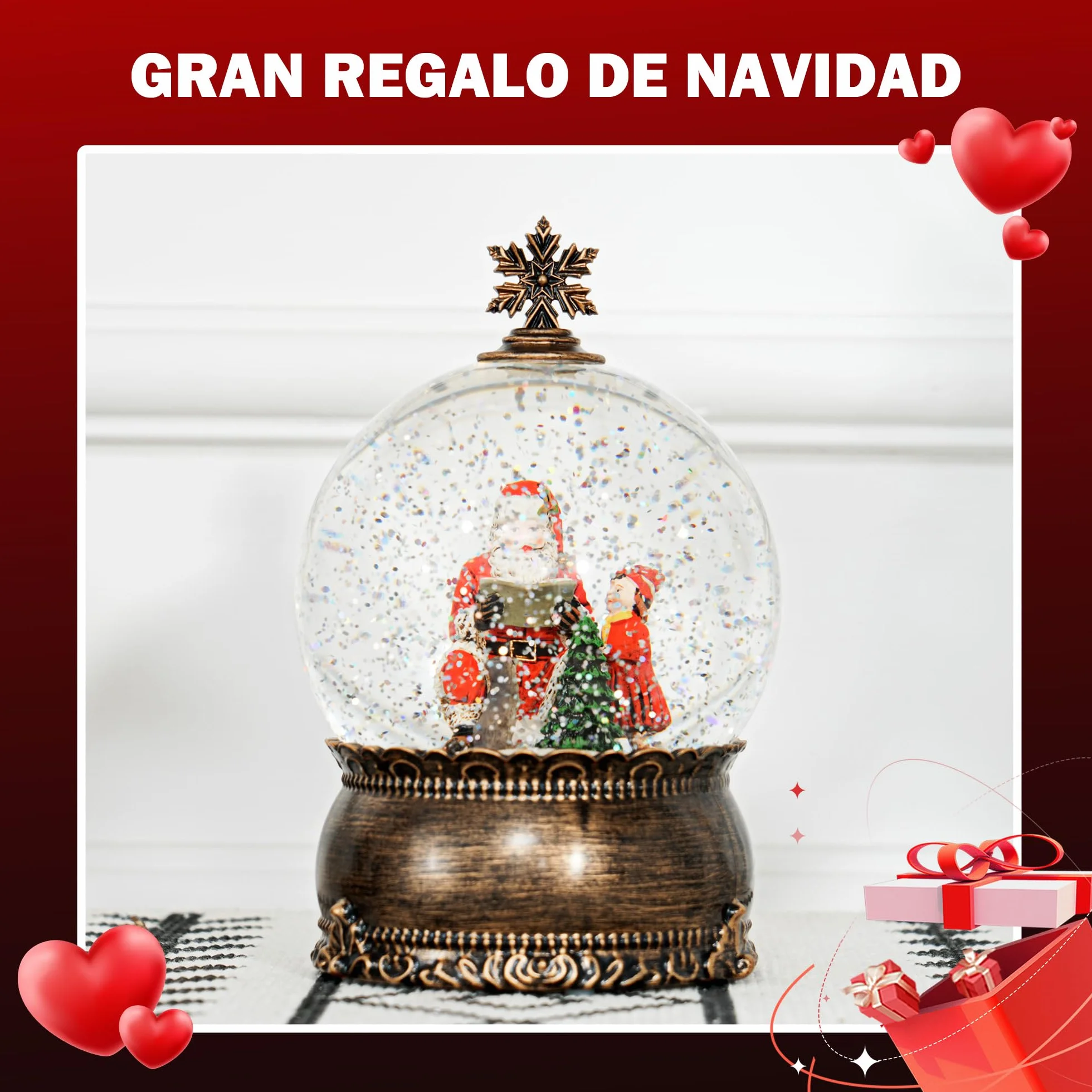 HOMCOM Bola de Nieve Navidad con Música y Luces Escena de Papá Noel y Niño Decoración Navideña Regalo Bronce