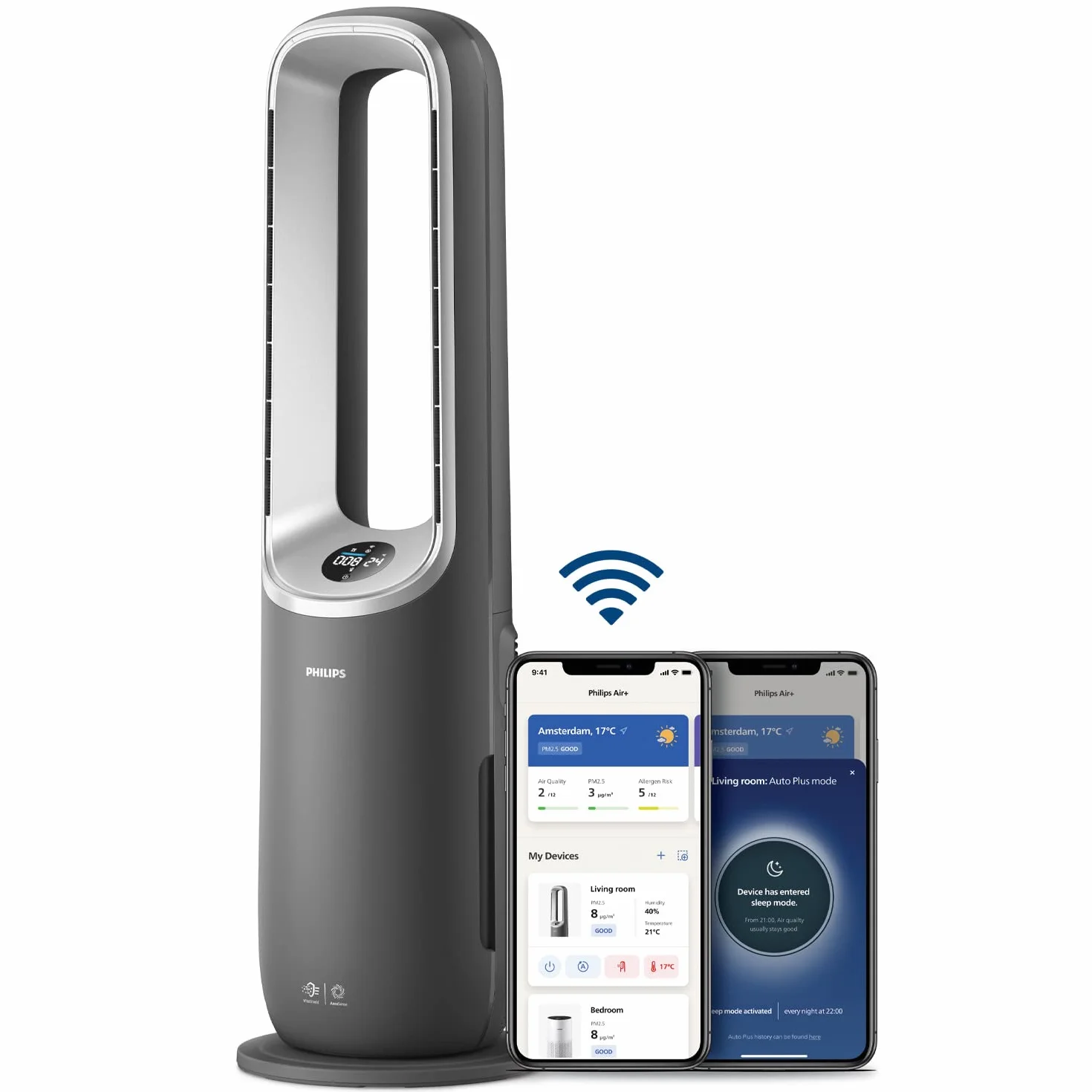 Philips Air Performer 3en1: Purificador, calefactor y ventilador - 70 m², elimina el 99,97% de los alérgenos. Filtro HEPA, Sensores inteligentes, Alexa, App. Silencioso y bajo consumo (AMF870/15)