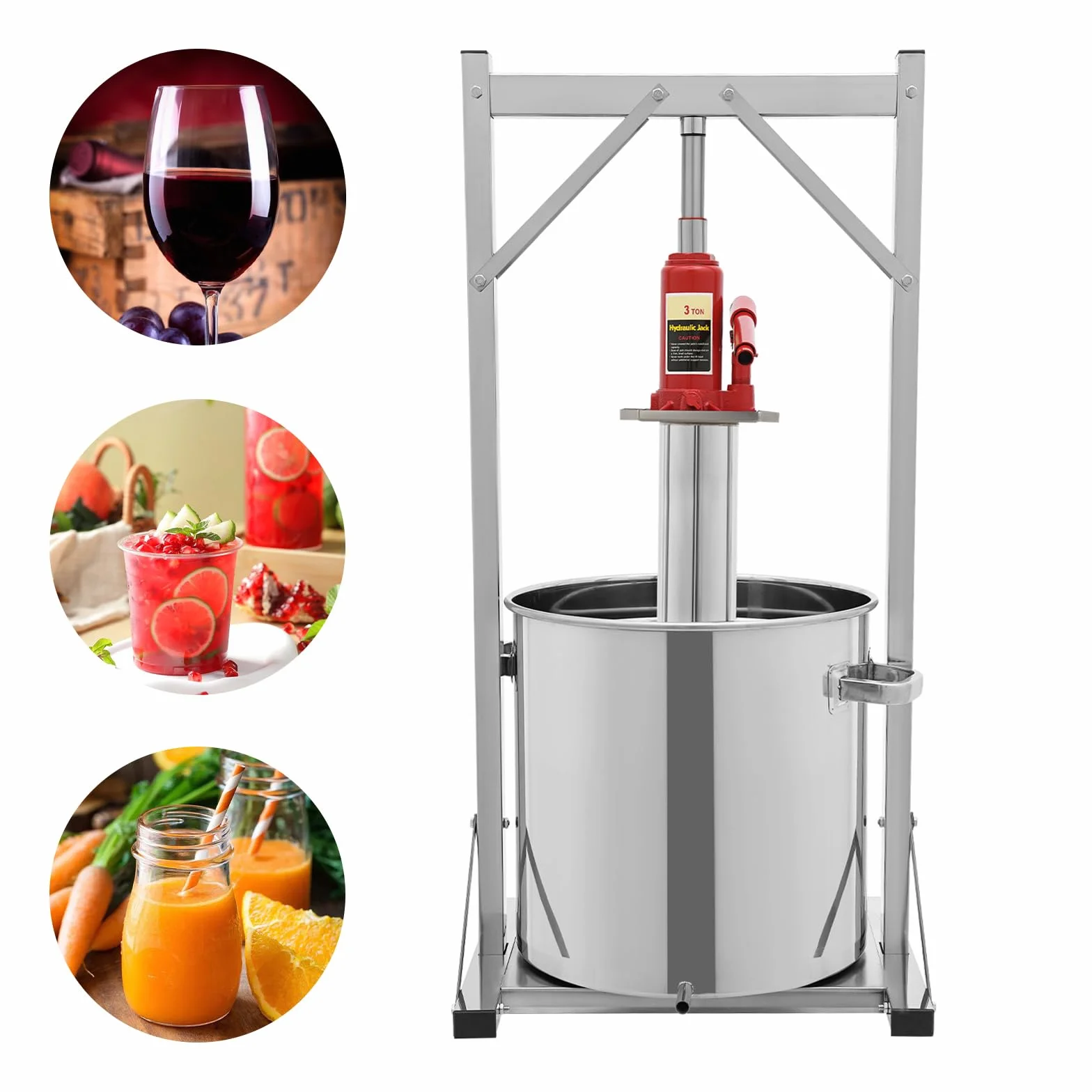 Prensa hidráulica de vino prensa de frutas con presión 3T 36L capacidad y placa de presión de 5 mm prensa de acero inoxidable para zumo vino miel hogar pequeñas cervecerías