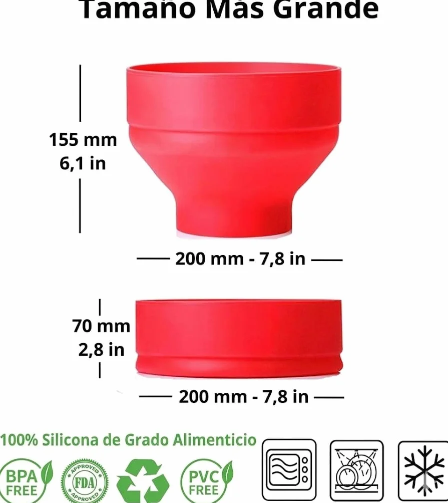 Kimbatex Palomitero de Silicona para Microondas, Grande Plegable, Apto Lavavajillas, Sin BPA