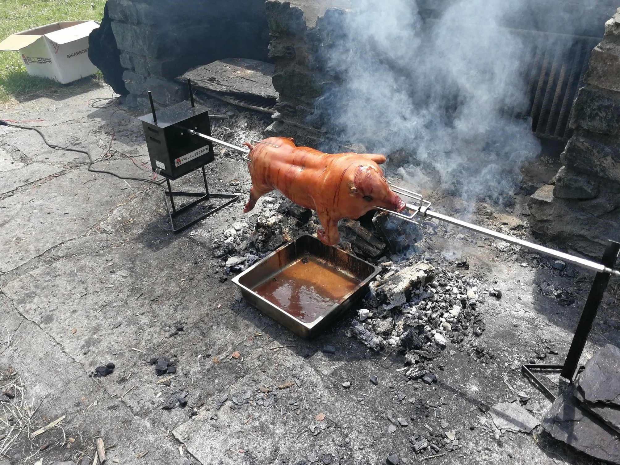 ALLEGRI Asador rotatorio Profesional eléctrico con ajuste de velocidad de rotación Carga máxima 40 kg y rejilla Pincho cm 70 x 22