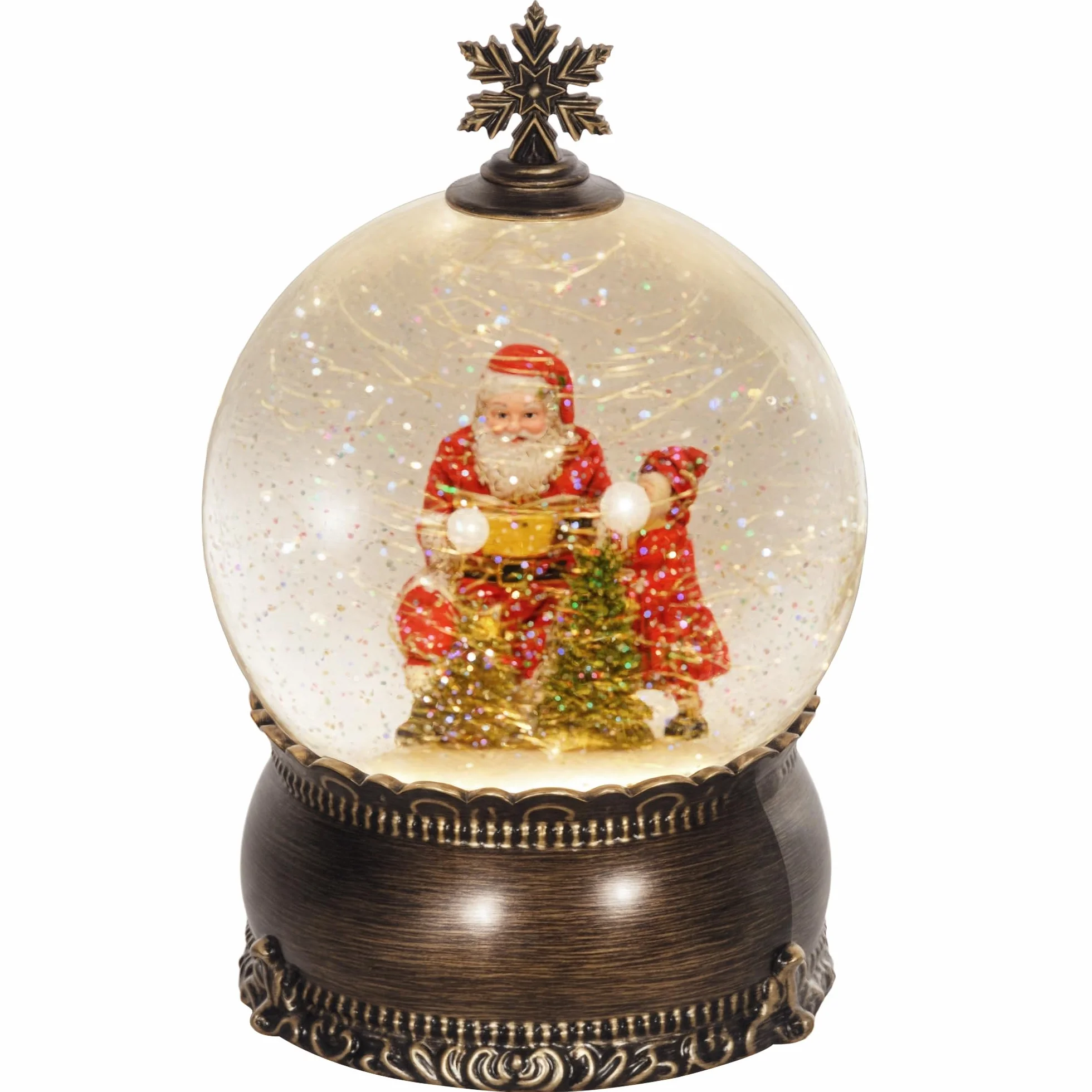 HOMCOM Bola de Nieve Navidad con Música y Luces Escena de Papá Noel y Niño Decoración Navideña Regalo Bronce