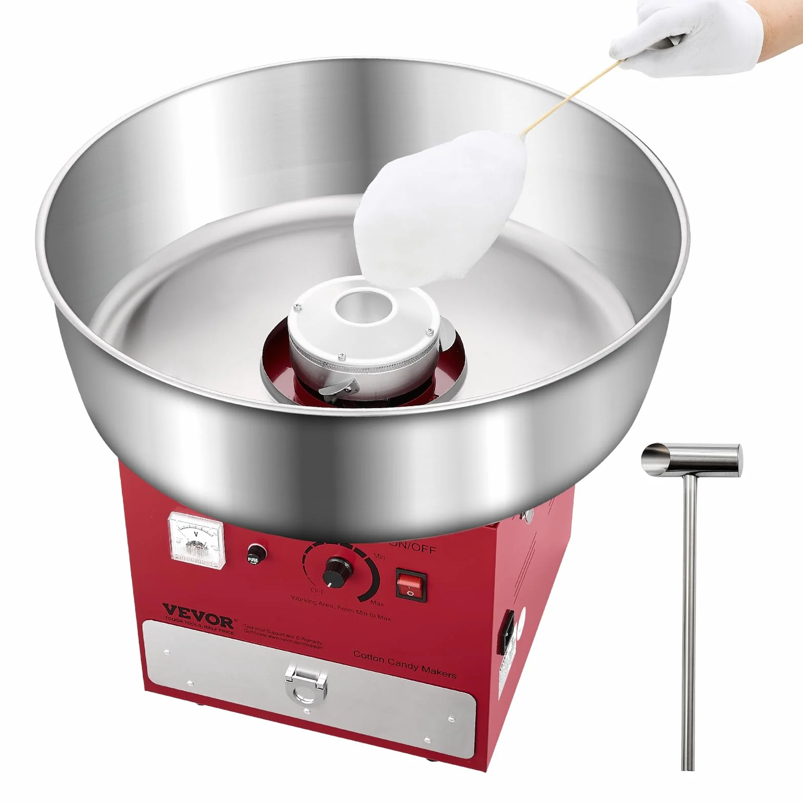 VEVOR Máquina Eléctrica para Hacer Algodón de Azúcar, 1000 W, con Recipiente Acero Inoxidable de 52 cm, Cuchara para Azúcar y Cajón, para Cumpleaños y Fiestas Familiares, Rojo, 520 x 520 x 447 mm