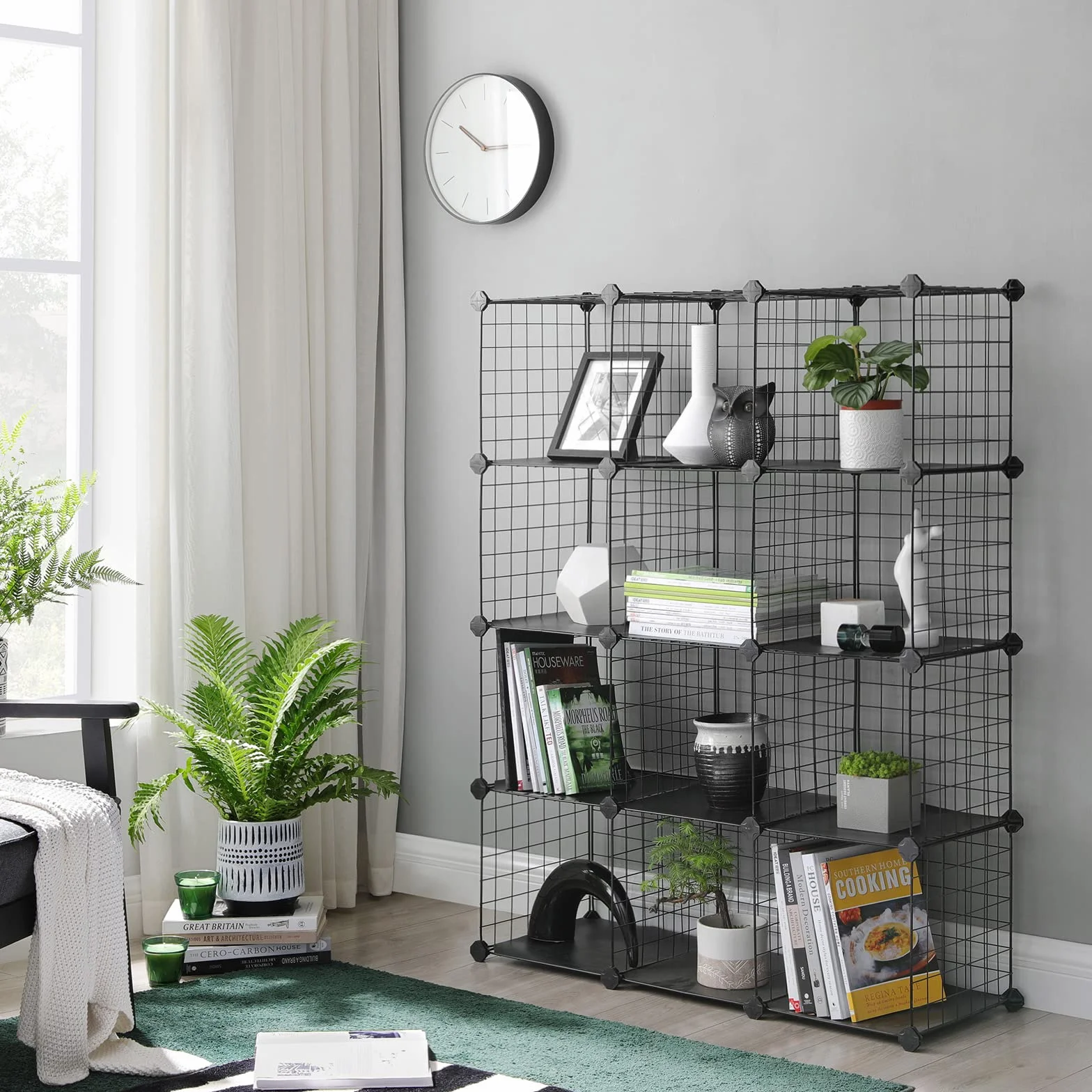 SONGMICS Estantería Modular de 12 Cubos, Armario de Almacenamiento de Alambre de Metal, 31 x 93 x 123 cm, Negro