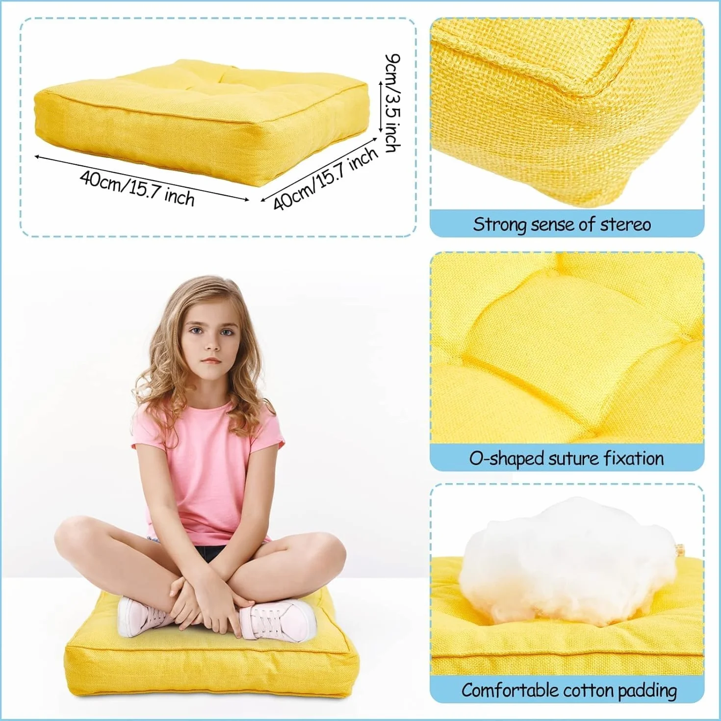 Cojines de Suelo 40x40 cm para Niños, Cojines Flexibles para Sentarse, Aula y Meditación (Colorful)