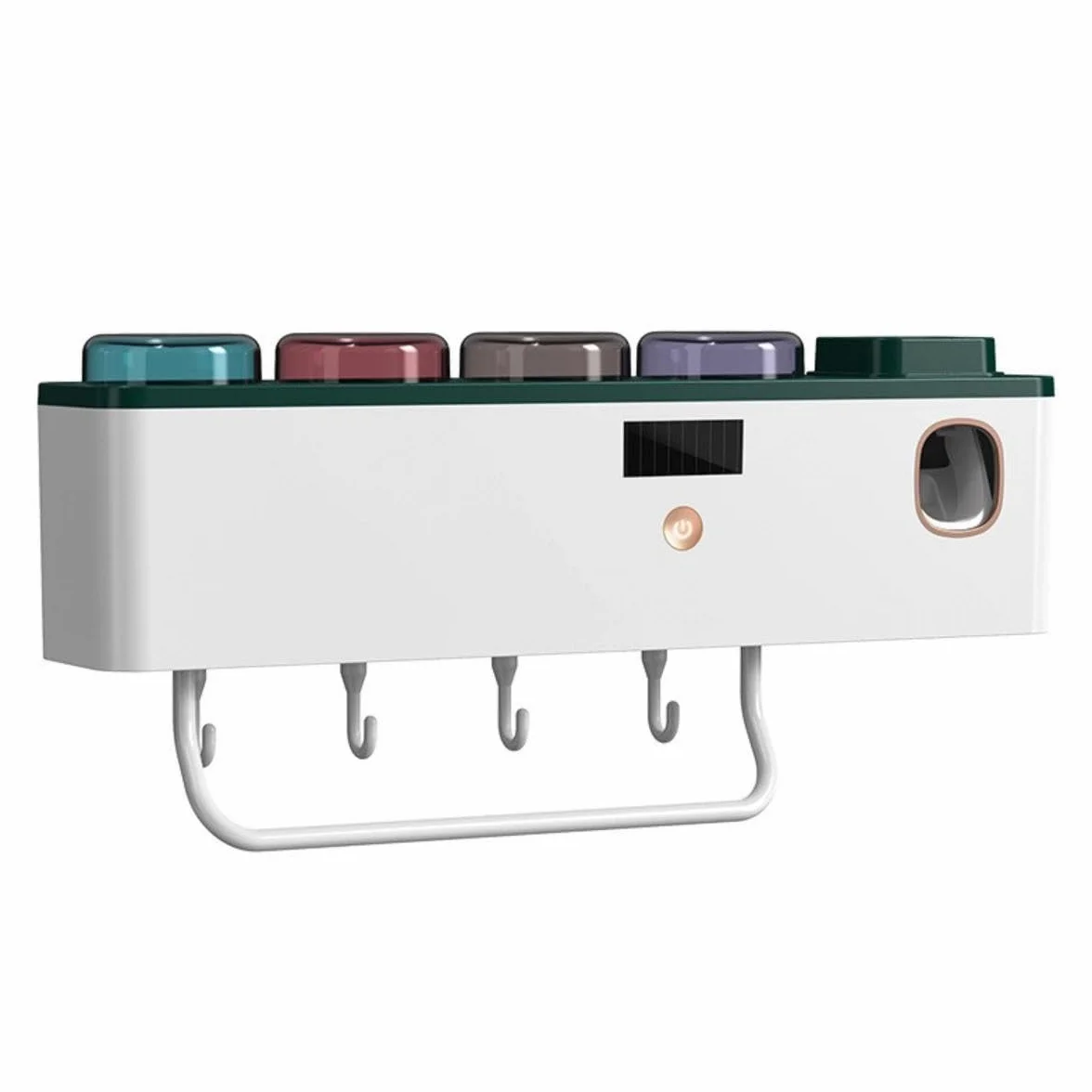 LANMOU Porta Cepillo de Dientes Pared, Dispensador Pasta Dientes Desinfectante para Cepillos de Dientes con UV Soporte para Cepillo Dientes Dispensador Automático Pasta de Dientes con Gancho y Tazas