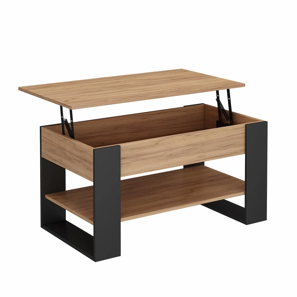Vicco Mesa Baja Lifto, Roble/Antracita, 92 x 51 cm con función de elevación, con Tablero de Mesa Ajustable en Altura y Estructura Base Estable