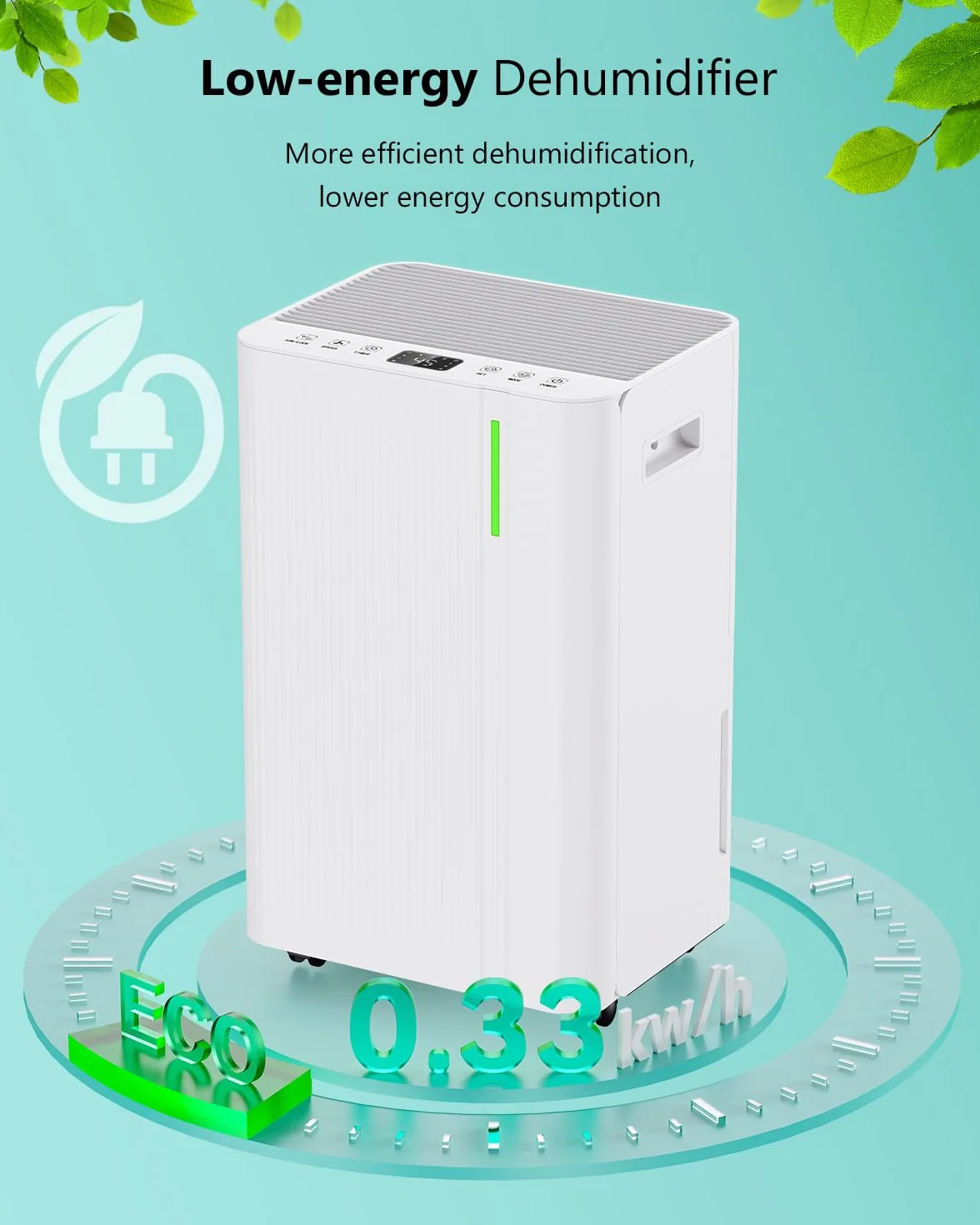 Deshumidificador 20L/Día Eléctrico con Compresor, 3 Modos, Silencioso, Bajo Consumo, Drenaje Continuo, Depósito 5L, Temporizador 24H