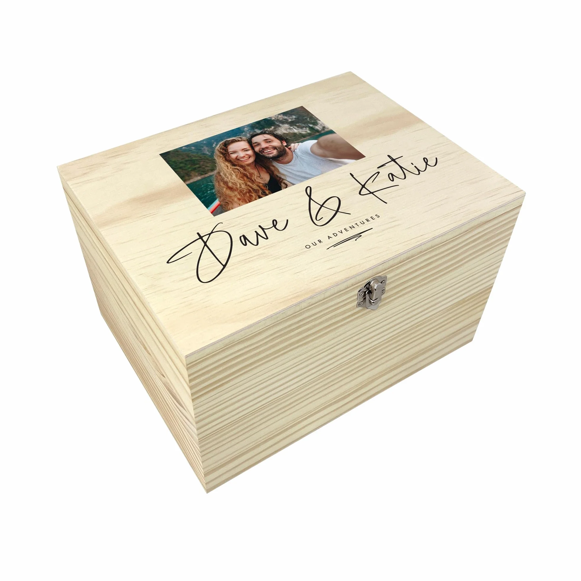 Caja de recuerdos personalizada con nombres de pino para parejas, imagen y texto personalizados, aniversario, boda, regalo de San Valentín, 36 cm de ancho x 26,9 cm de profundidad x 20 cm de alto