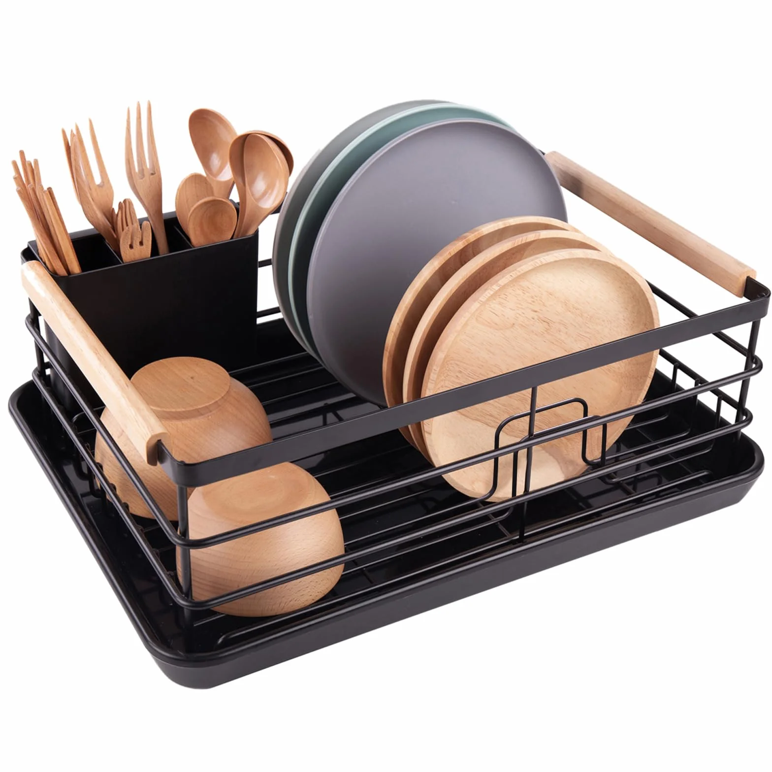 BRIAN & DANY Escurreplatos para encimera de Cocina, escurridor de Platos de Acero Inoxidable con Soporte extraíble para Cubiertos y escurridor, Color Negro