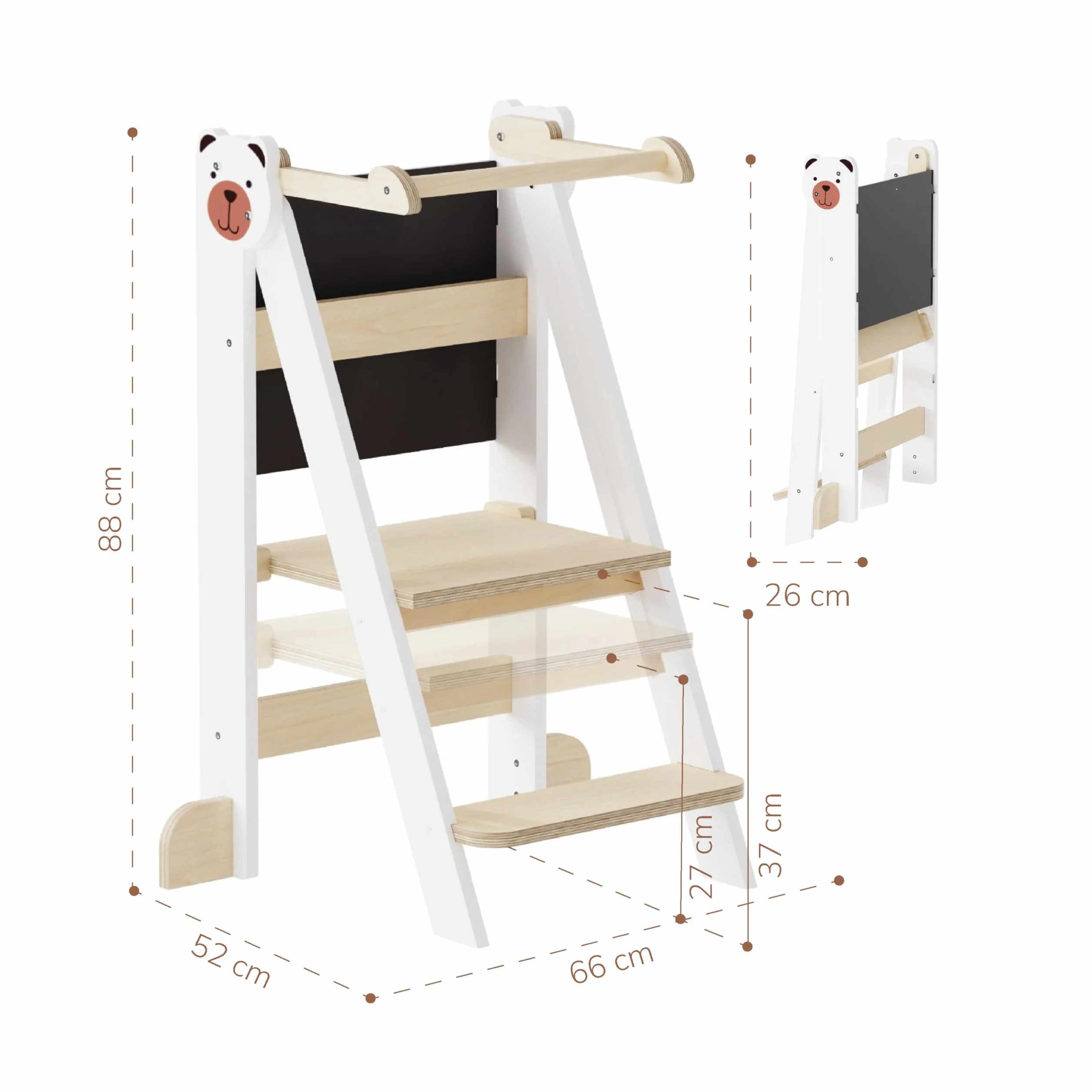 Buddy Baby Xplora Torre de Aprendizaje 3 en 1 Plegable con Pizarra, 2 Alturas