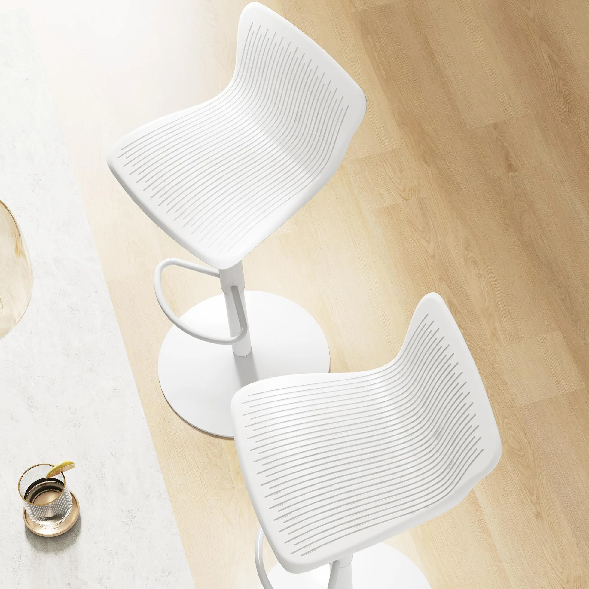 HOMCOM Conjunto de 2 Taburetes Altos de Cocina Sillas Altas Giratorias con Respaldo y Altura Ajustable Carga 120 kg para Bar Salón Comedor Blanco