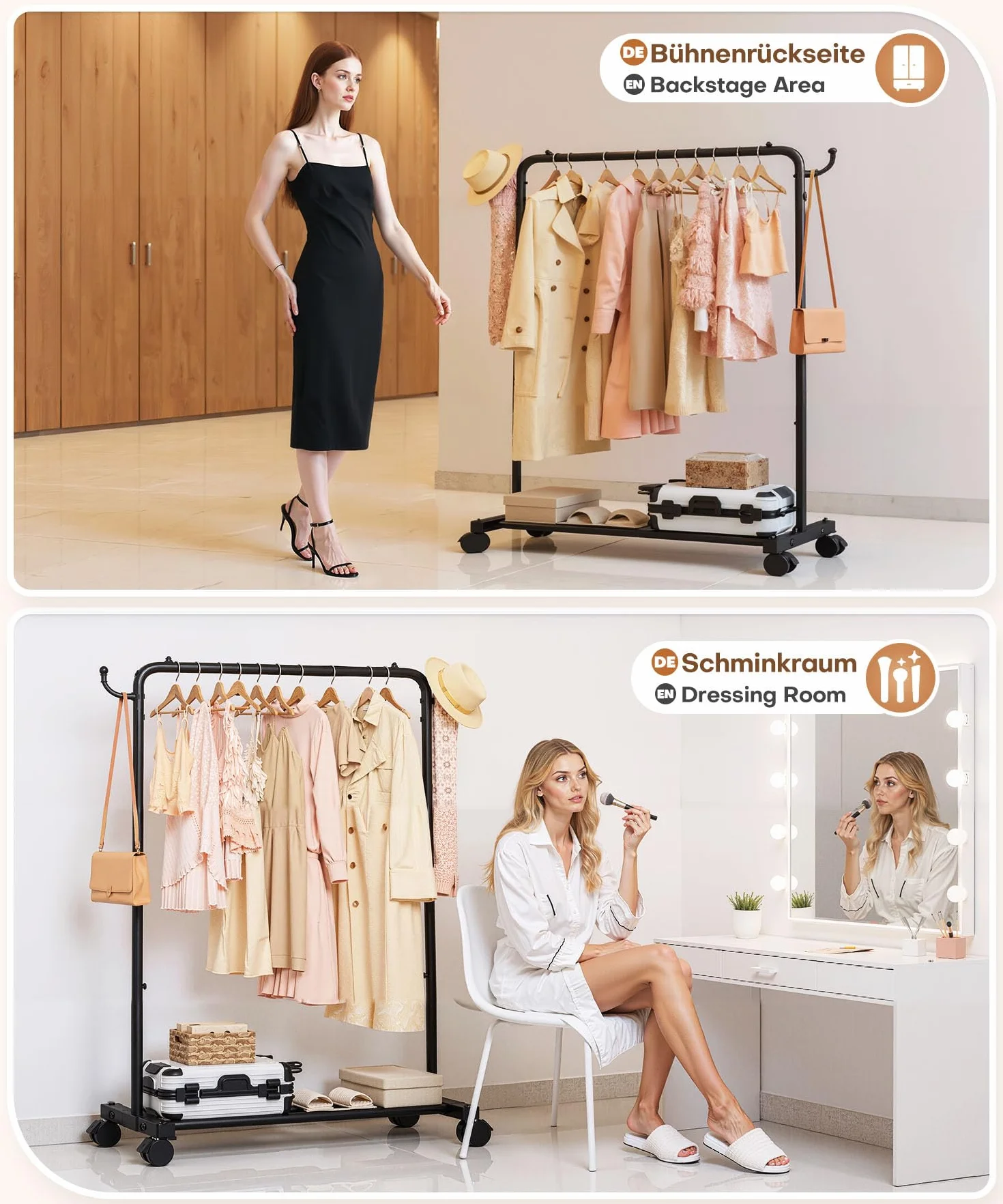 YORBAY Perchero Burro con Ruedas de Metal 81 cm Organizador de Ropa para Dormitorio Lavadero Tienda