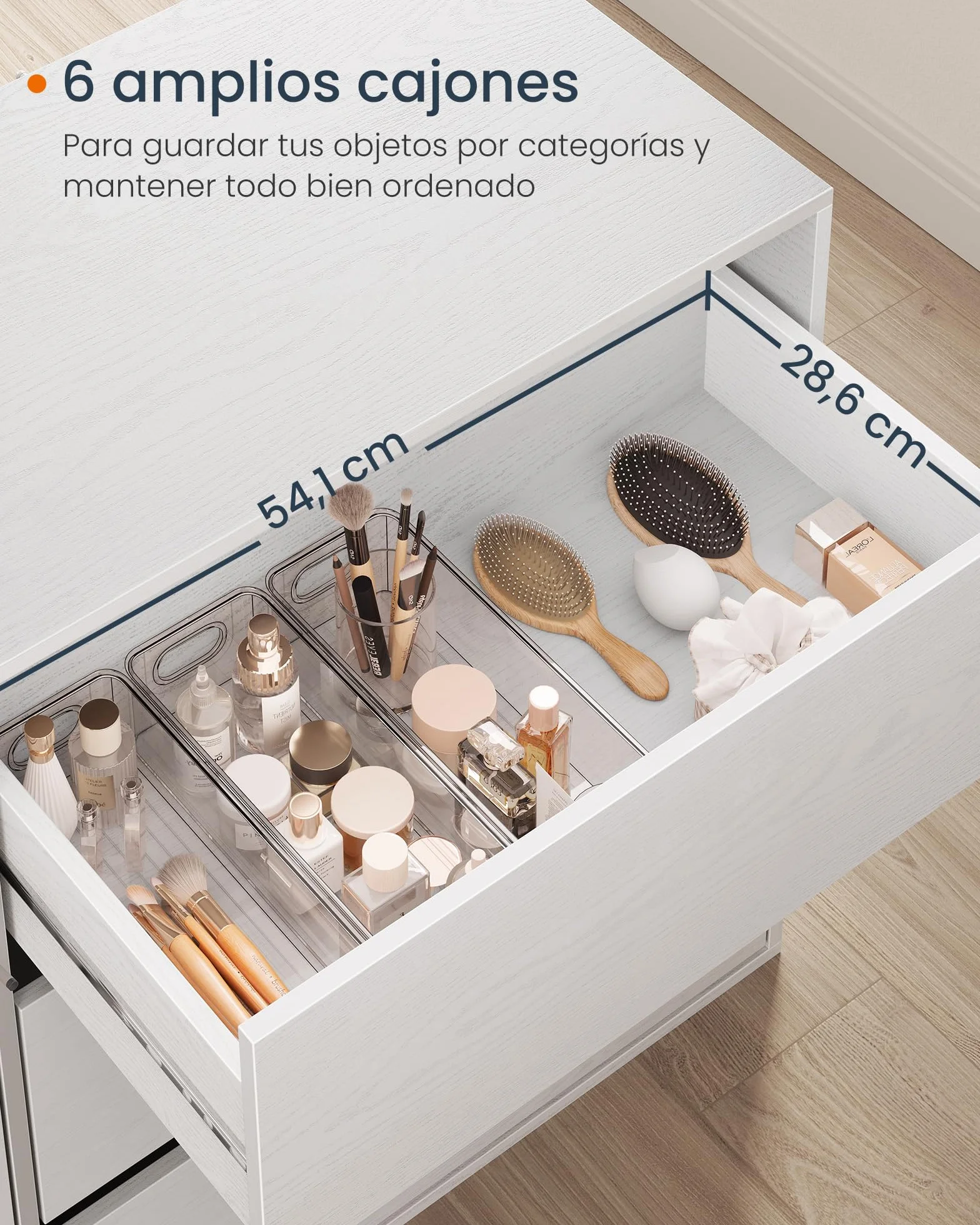 SONGMICS HOME Cómoda de Dormitorio, Mueble Cajonera con 6 Cajones, Tablero de Partículas, 153 x 39 x 73,9 cm, Aparador Auxiliar para Escritorio, Blanco, Colección Kadin LTS656W01