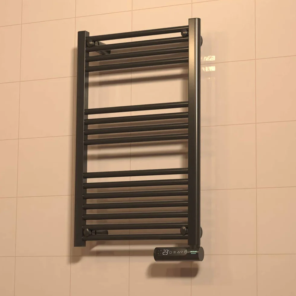 Cecotec Radiador Toallero Eléctrico Bajo Consumo ReadyWarm 9100 Smart Towel Black 500 W, Pantalla LED, Control táctil, Temporizador, 3 Modos de Funcionamiento, 2 Sistemas de Seguridad
