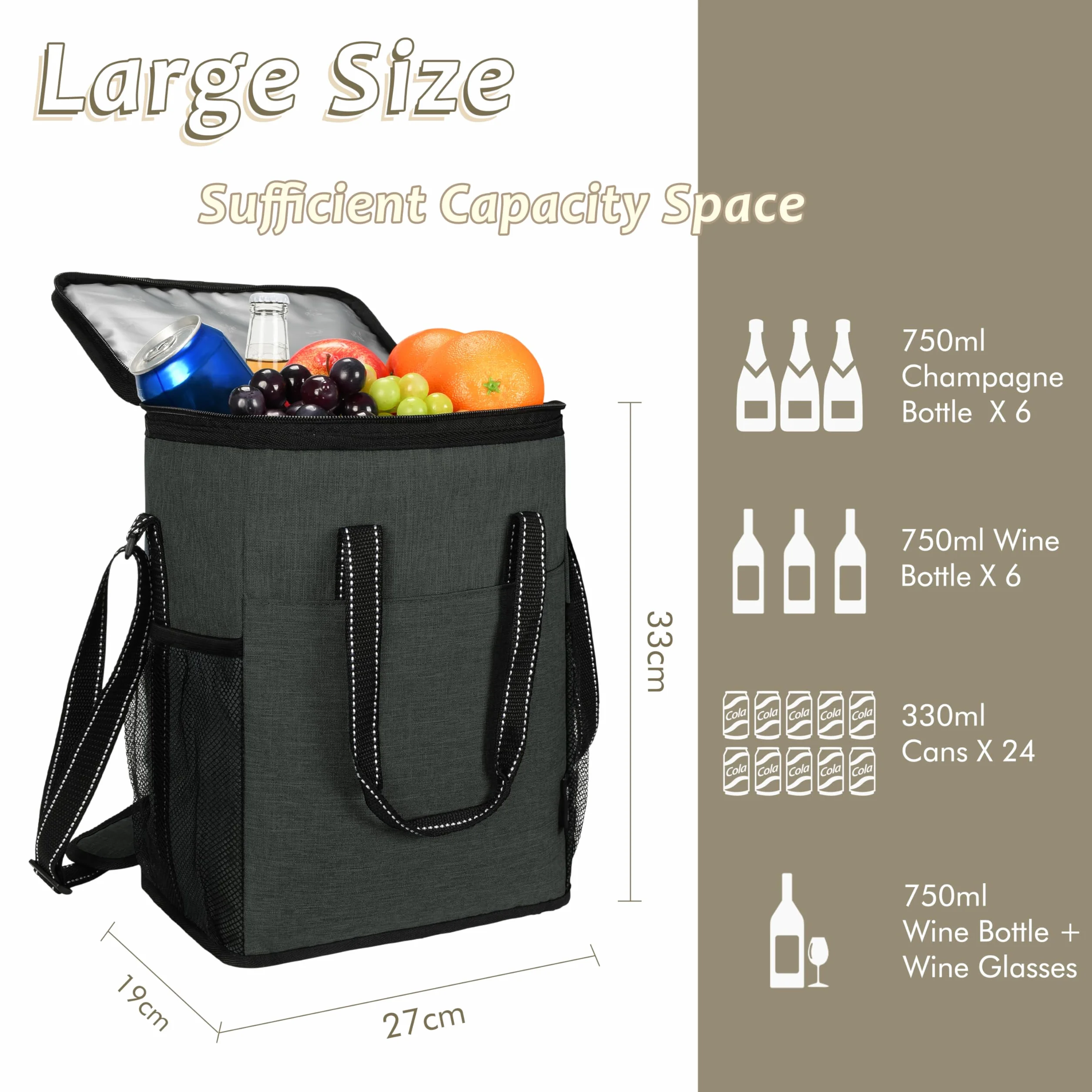 Kato Tirrinia Bolsa para Botellas de Vino y Cerveza de champán, Bolsa para 6 enfriadores de Vino con asa aislada y Correa para el Hombro, Bolsa de Transporte para 6 Botellas de Transporte para Viajes