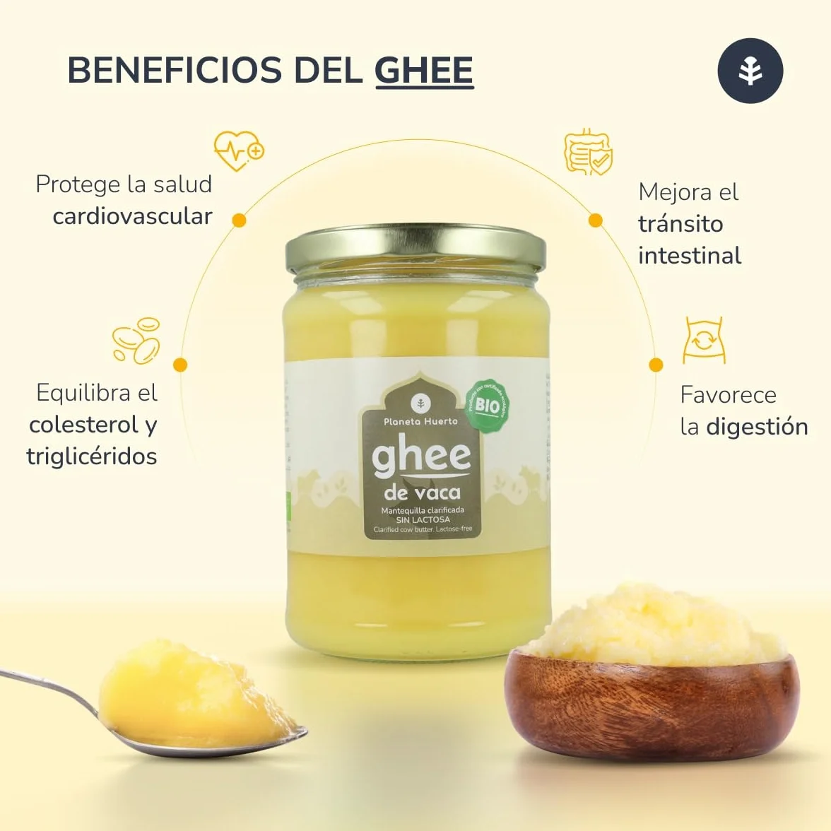 Ghee mantequilla clarificada ecológica 500 g Apta para dietas keto y paleo Sin lactosa ni gluten
